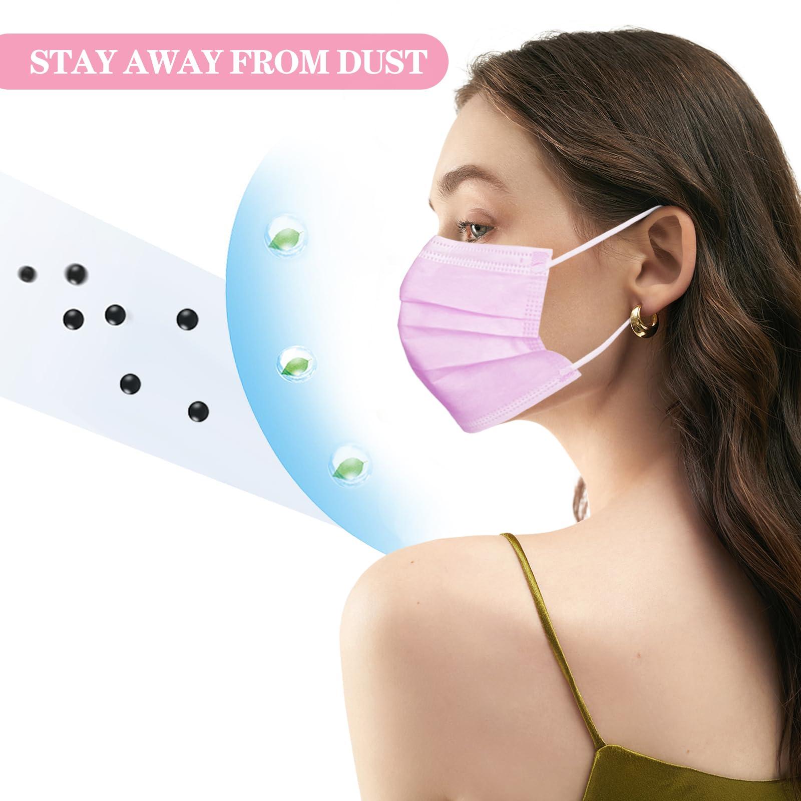 DC-BEAUTIFUL 100 Pcs Pink Disposable 3 Ply Earloop Face Masks,Fit for Adults - Image 5