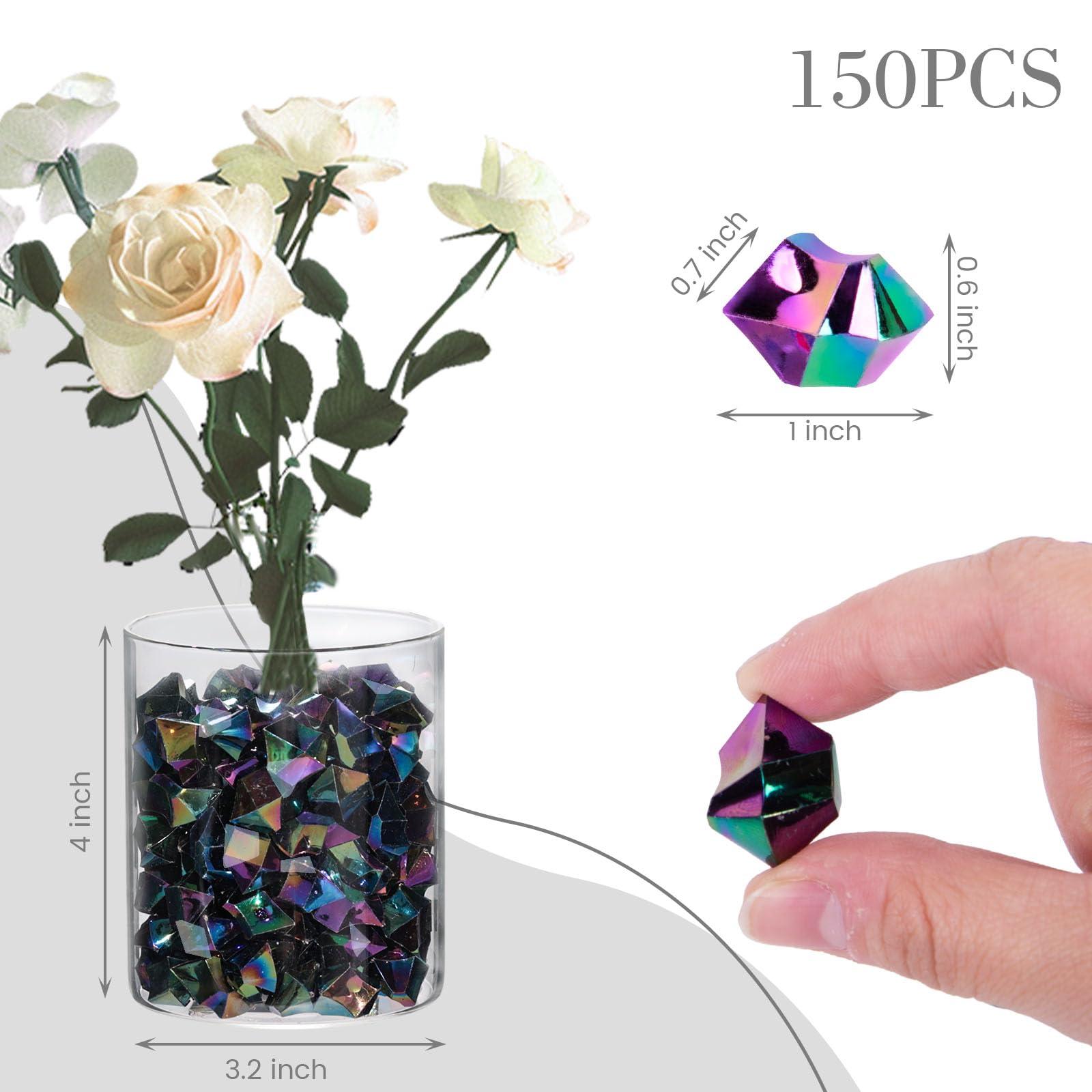 DomeStar 150PCS Iridescent Black Fake Ice, 2.5Cups Acrylic Gems Crystals Black Purple Rocks Diamonds Vase Centerpiece for Vase Fillers Party Table Scatter Wedding Food Display - Image 3
