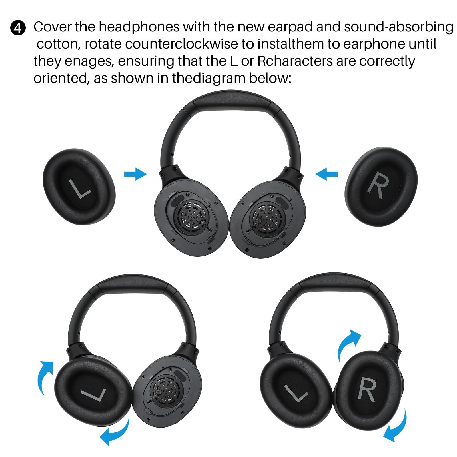 TOZO HT2 Replacement Earpads Cushion, Softer Protein Leather Ear Cover Waterproof for Comfortable Fit with Dustproof Mesh, Sound-Isolation Foam Black - Image 5
