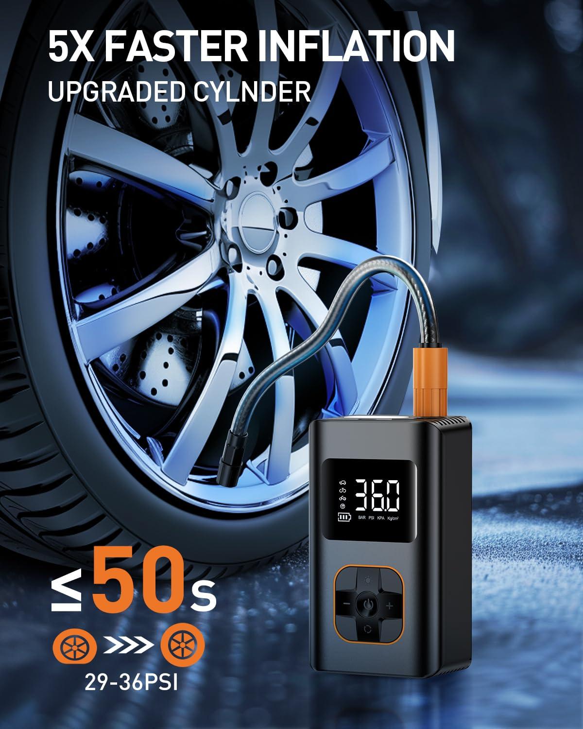 MEUCI Tire Inflator Portable Air Compressor, 8000mAh Cordless Air Pump for Car Tires, 150 PSI Electric Bike Tire Pump with LED Light and Digital Pressure Gauge for Motorcycle, Auto, Ball, Bicycle - Image 2