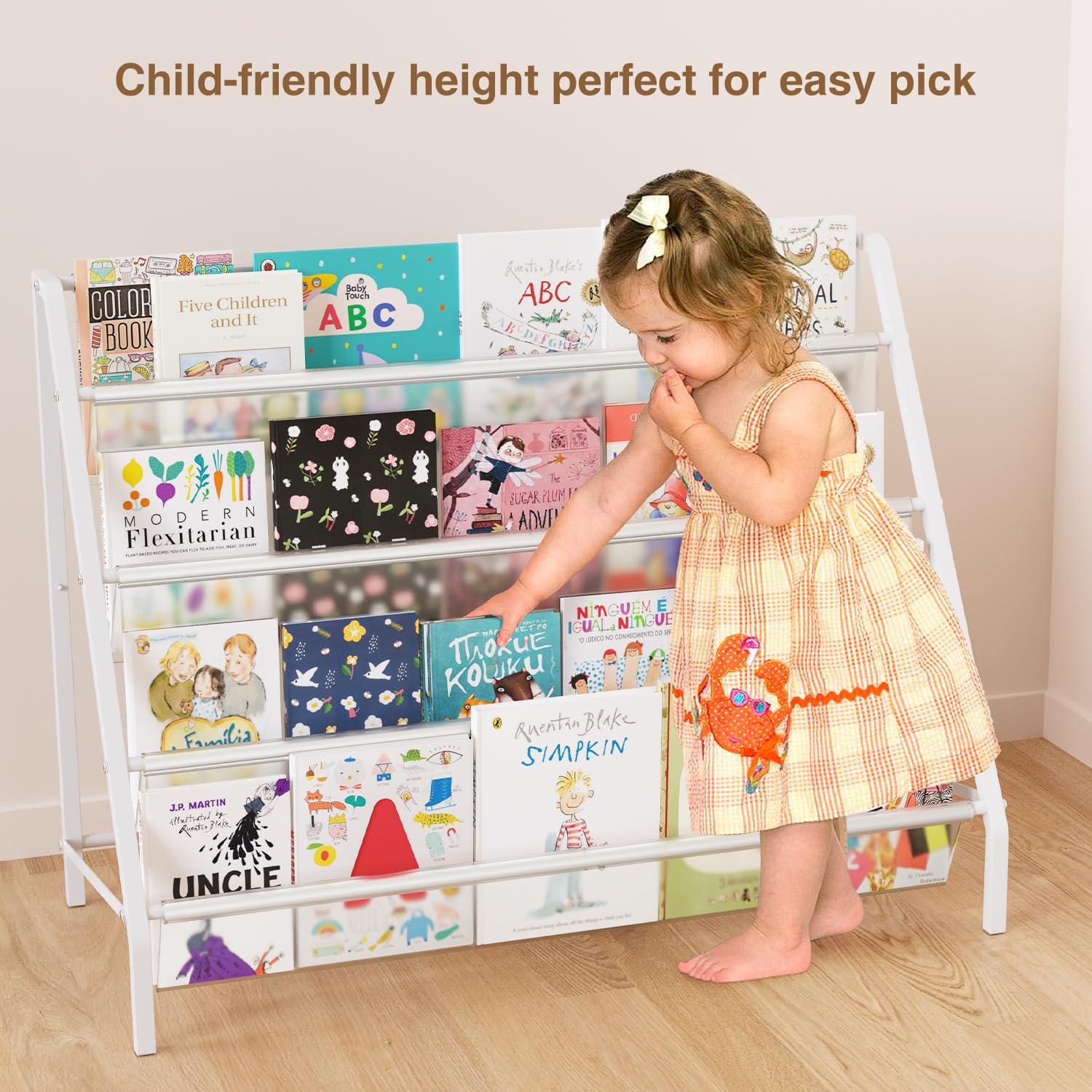 HAVEDAWN High-Transparent 4 Tier Kids Bookshelf, Sturdy Metal Large Size Book Rack Storage for Kids - Toddler Book Shelf Display for Nurasery, Kids Room, Deep Size Bookshelf Hold More Books - Image 5