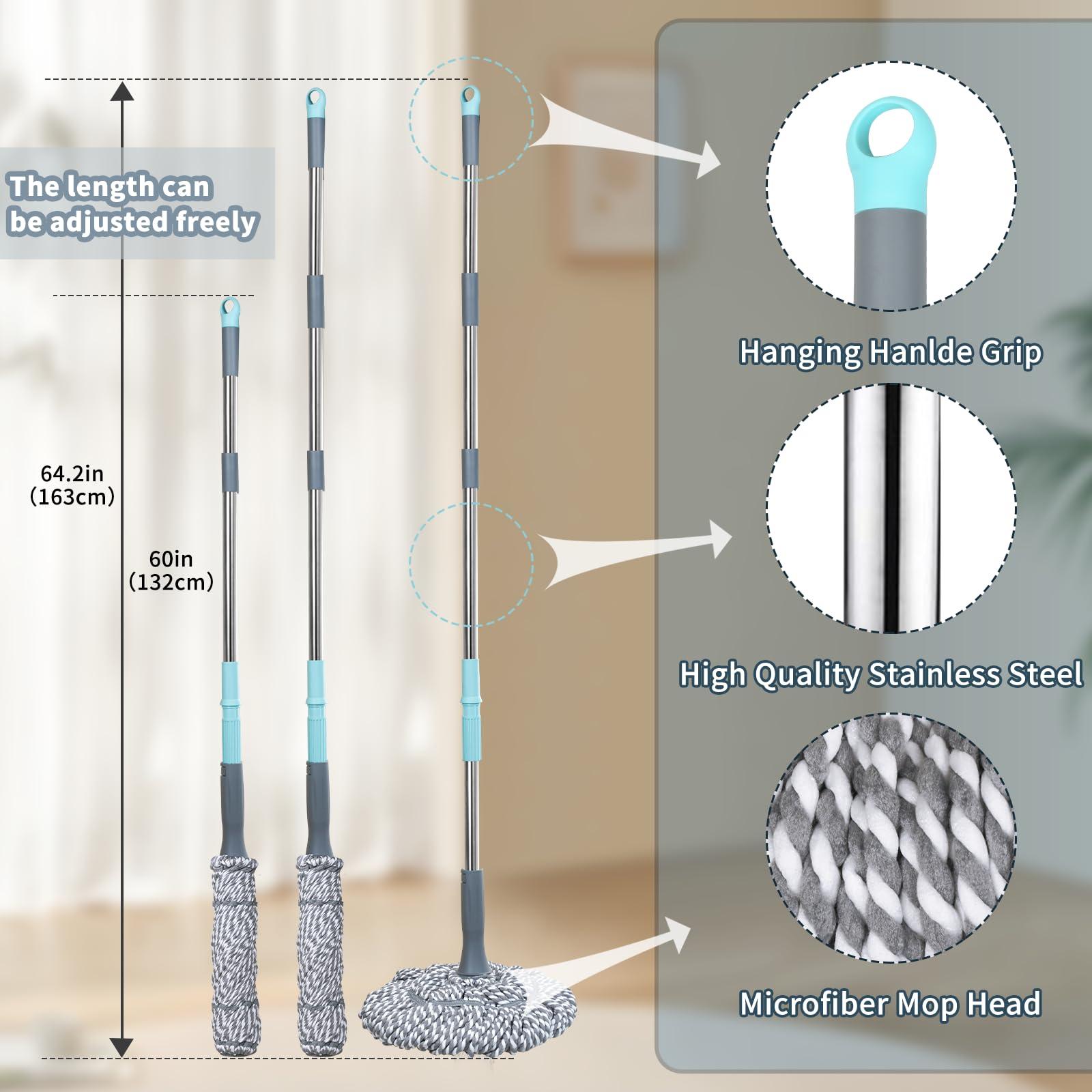 Self-Wringing Twist Mop for Floor Cleaning, Long Handled Microfiber Floor Mop with Top Scouring Pad for Kitchen, Hardwood, Restaurant, Bathroom, Garages, Warehouses, Office, 64-inch , Grey - Image 4