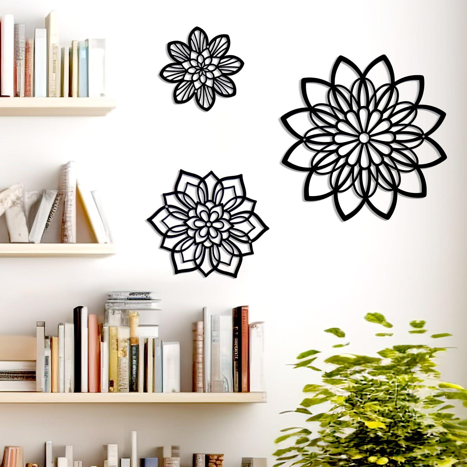 Zzbakress 3 Pieces Metal Flowers Wall Decor, Black Wall Decors, Flower Art Wall Decor Farmhouse Wall Decoration Multiple Flowers Hanging Decor for Bathroom Living Room Garden Office (Black Elegant) - Image 6