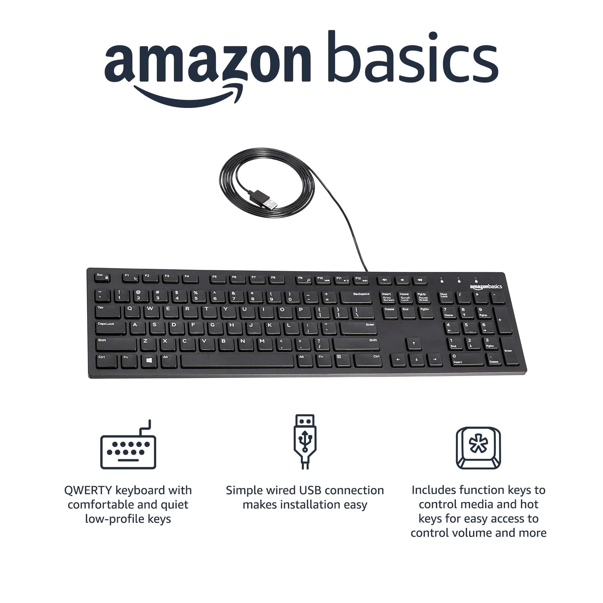 Amazon Basics Wired QWERTY Keyboard, Full-Sized, Black - Image 2
