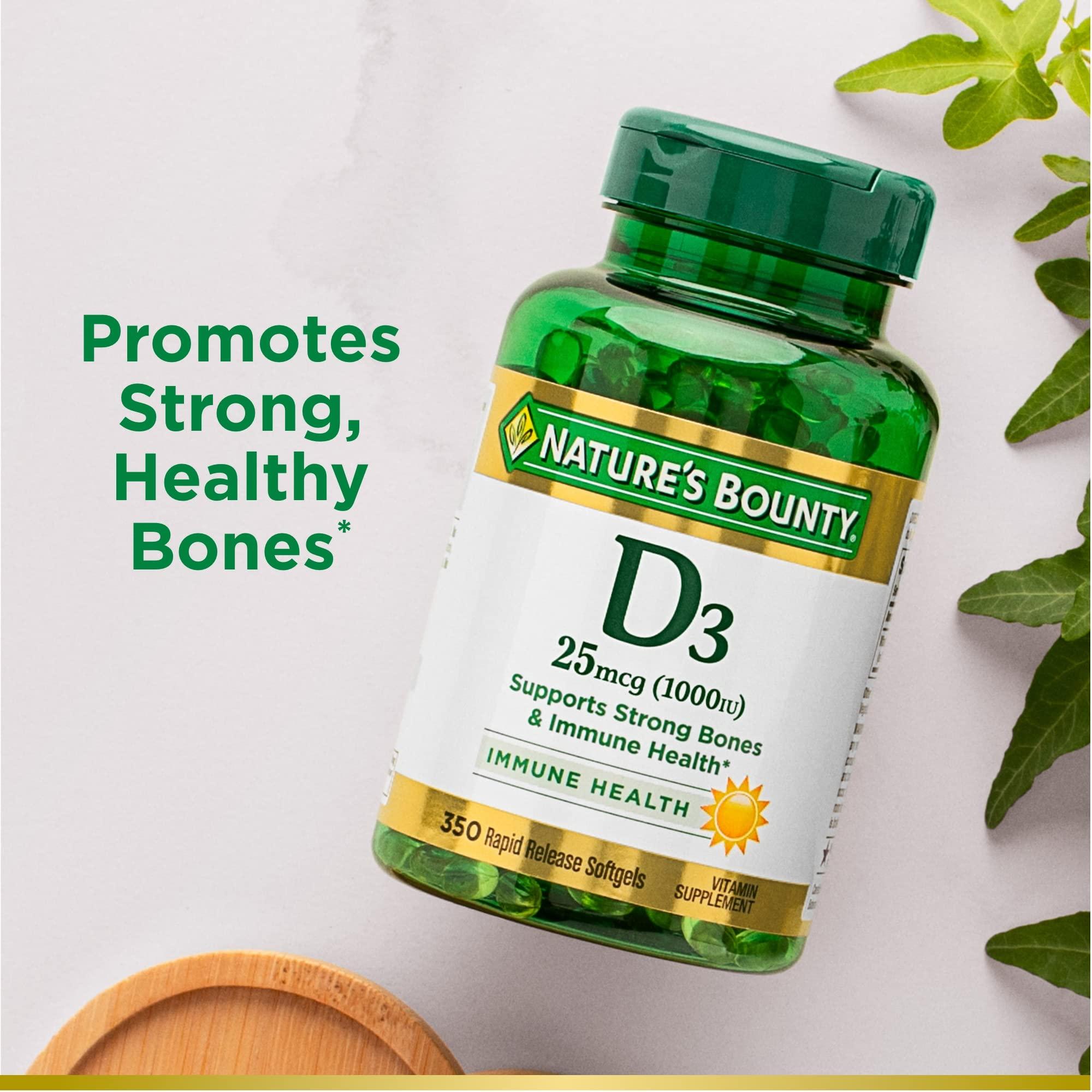 Nature's Bounty Vitamin D3 1000 IU Softgels, Immune Support, Promotes Healthy Bones, 350 Ct - Image 4