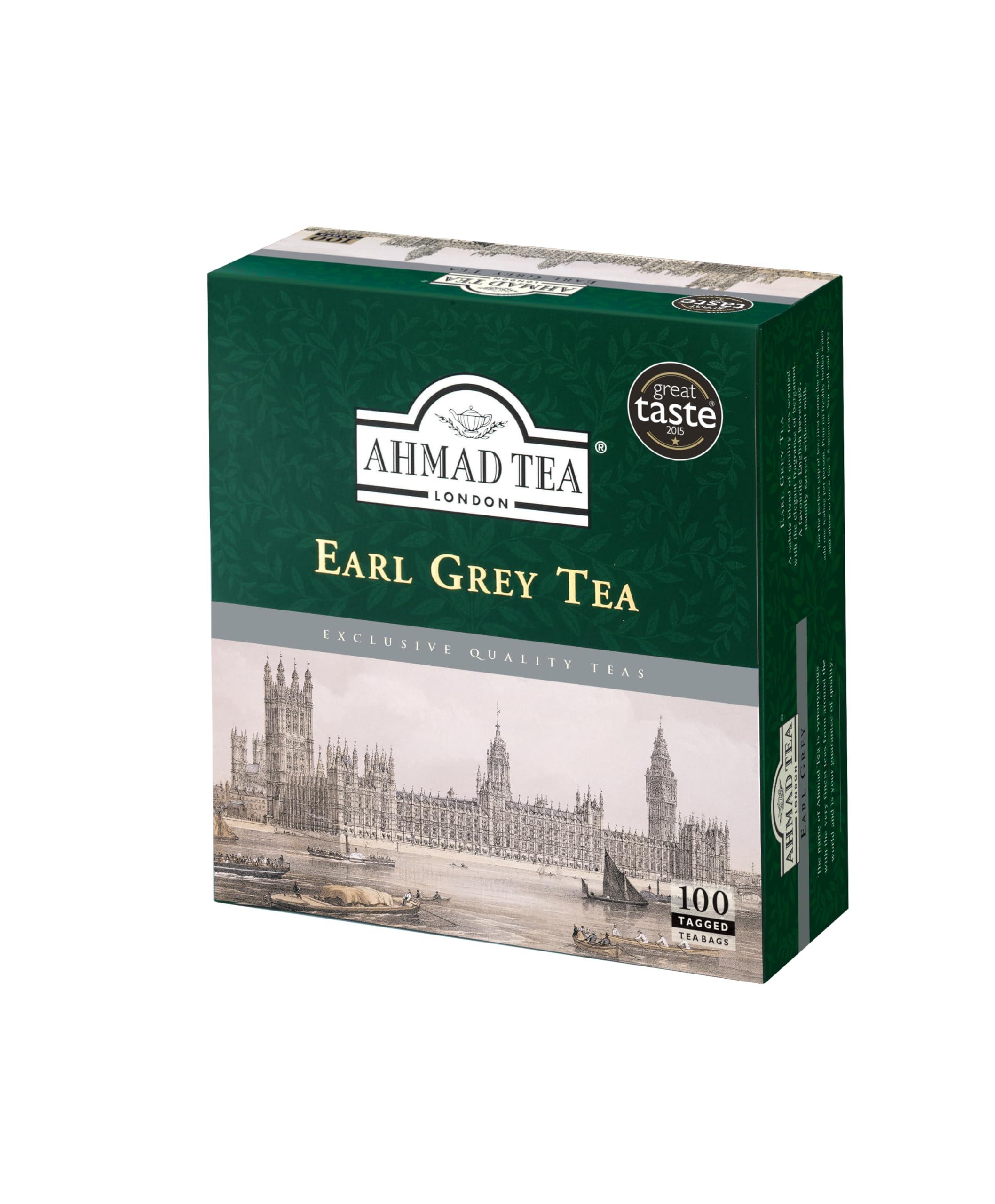 Ahmad Tea Black Tea, Earl Grey Teabags, 100 ct - Caffeinated & Sugar-Free
