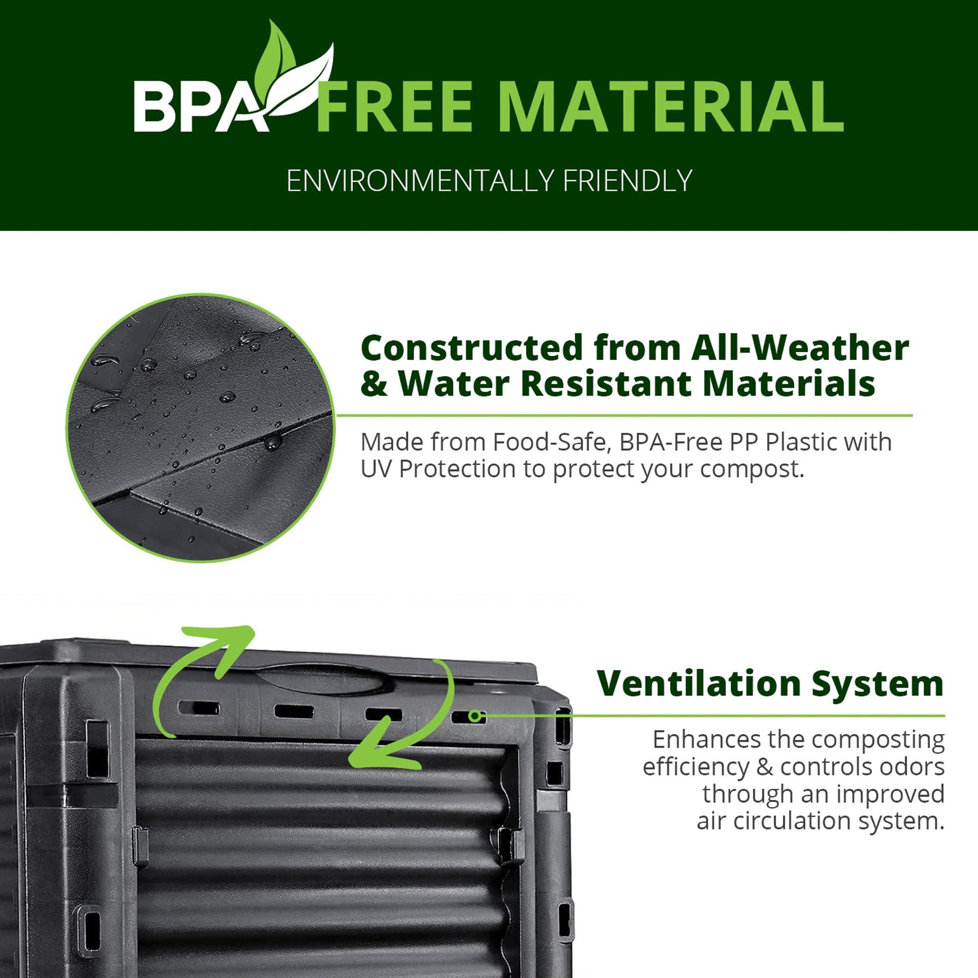 BIOGRN Large Outdoor Compost Bin,80 Gallon (300 L) Composter Bins with Snap-on Top Lid and Aeration System,Garden Compost Bin that Quickly Create Fertile Soil - Image 8