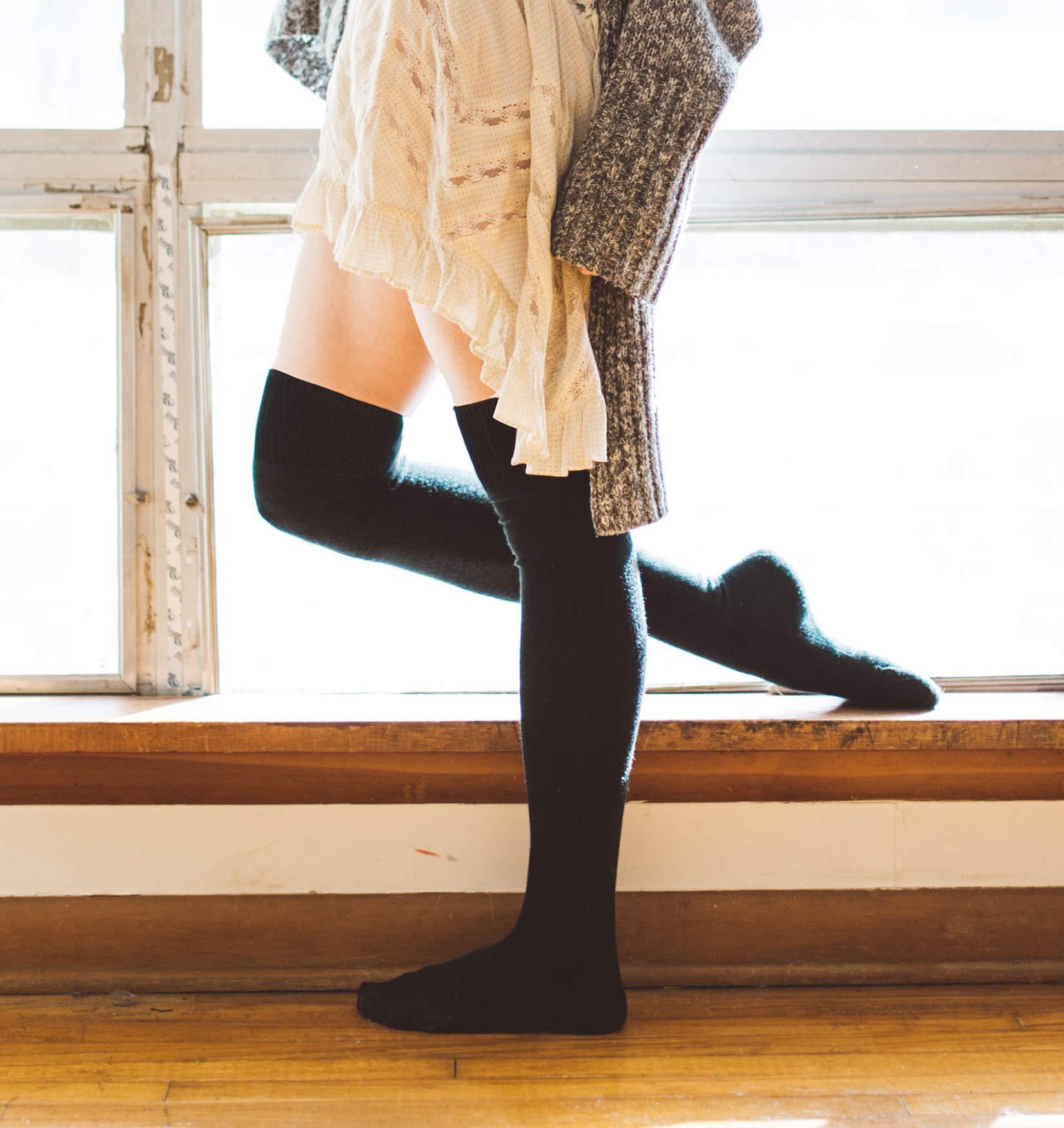 Women Thigh High Socks Extra Long Cotton Knit Warm Thick Tall Long Boot Stockings Leg Warmers - Image 3