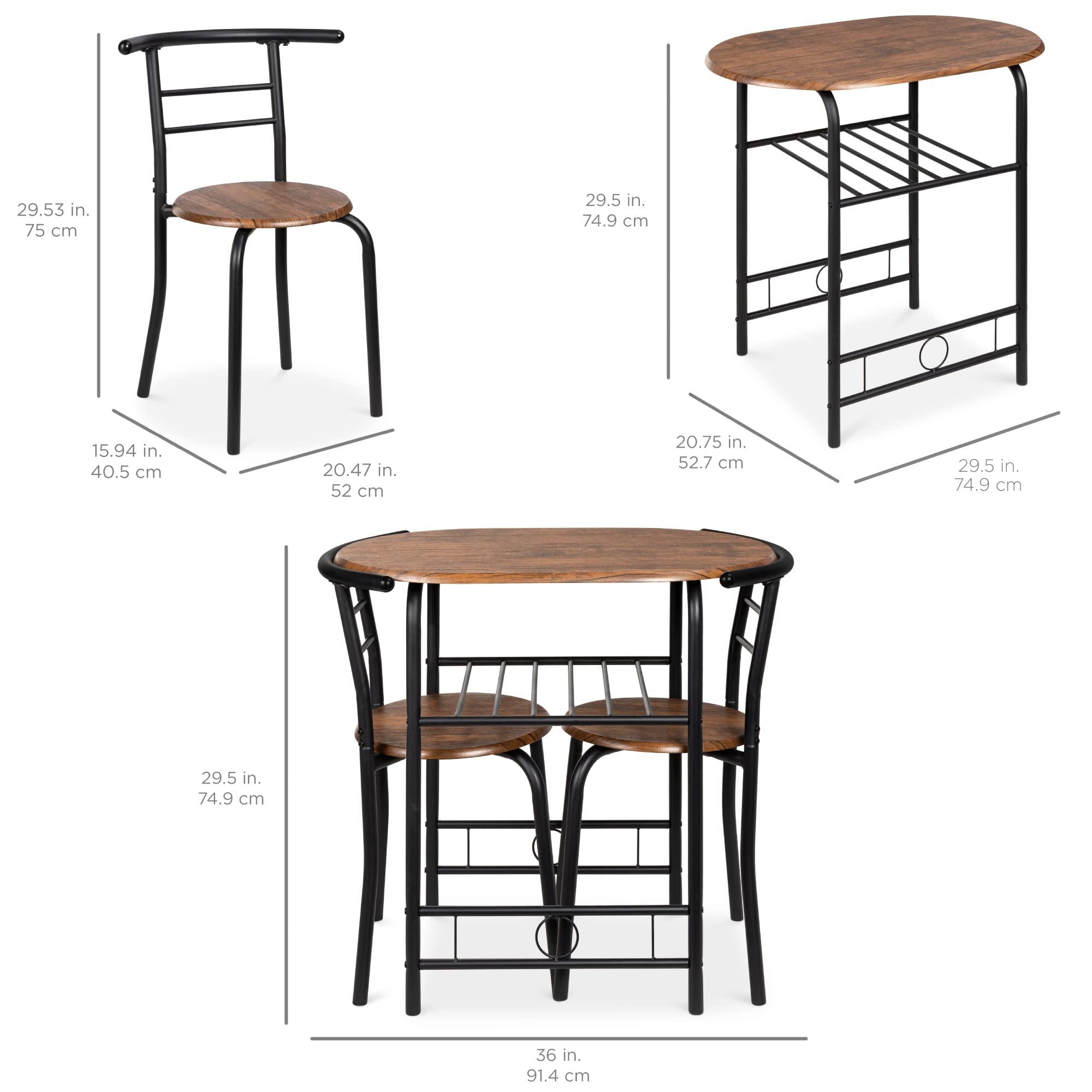 Best Choice Products 3-Piece Wooden Round Table & Chair Set for Kitchen, Dining Room, Compact Space w/Steel Frame, Built-in Wine Rack - Black/Brown - Image 2