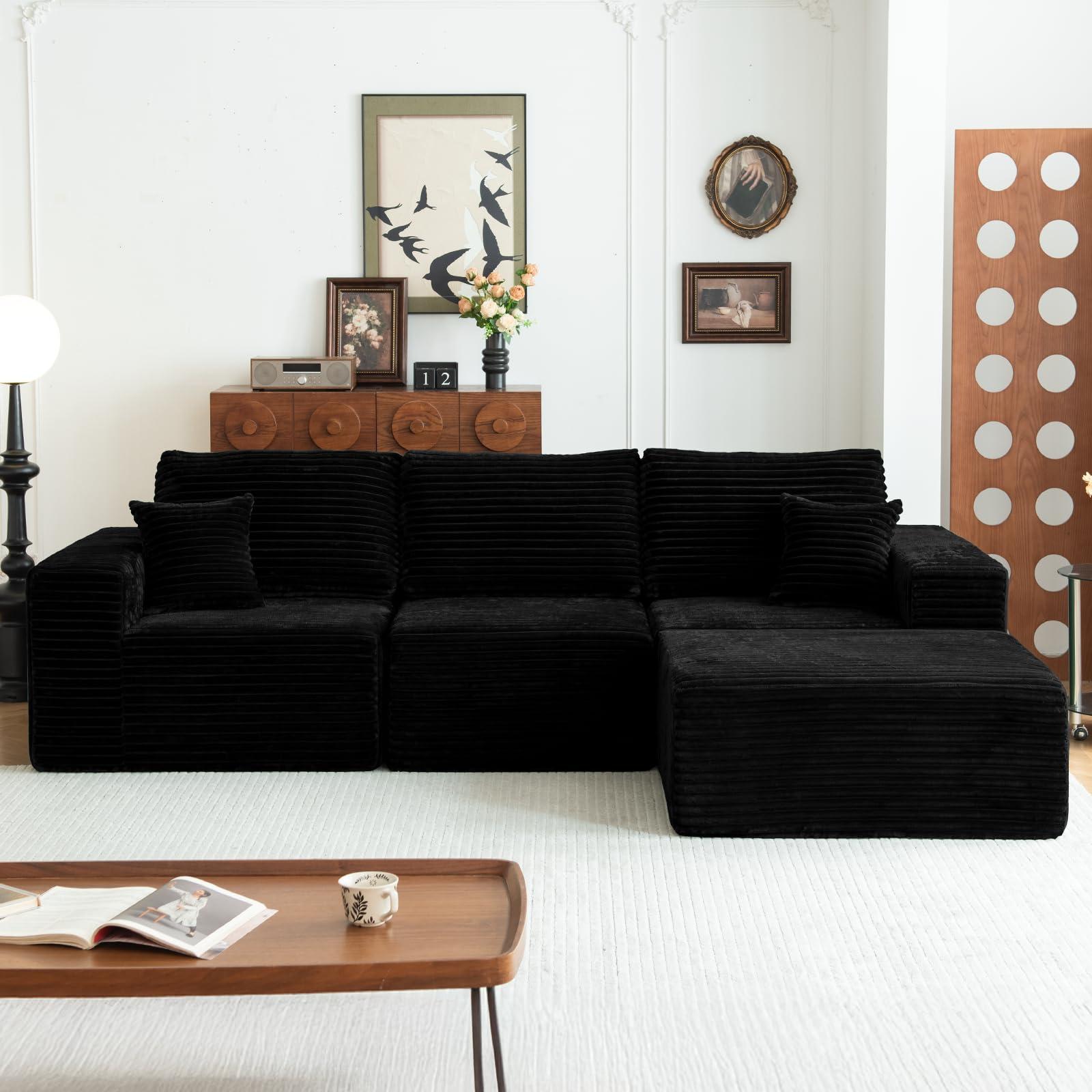 MODNEST 107" Modular Sectional Sofa Cloud Couch with Deep Seats, L Shape Memory Foam Couch with Chaise, Sectional Couches for Living Room, Oversized Comfy Boneless Sofa No Assembly, Black - Image 2