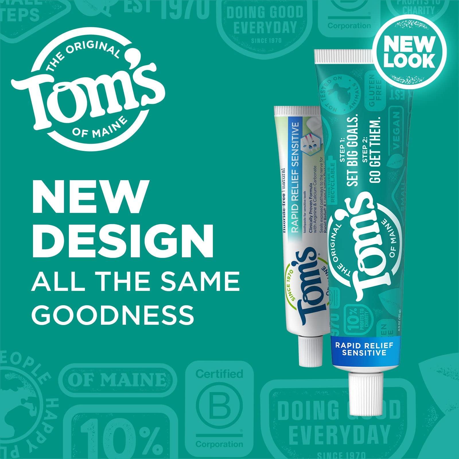 Tom's of Maine Fluoride-Free Rapid Relief Sensitive Toothpaste, Fresh Mint, 4 oz. 3-Pack (Packaging May Vary) - Image 2