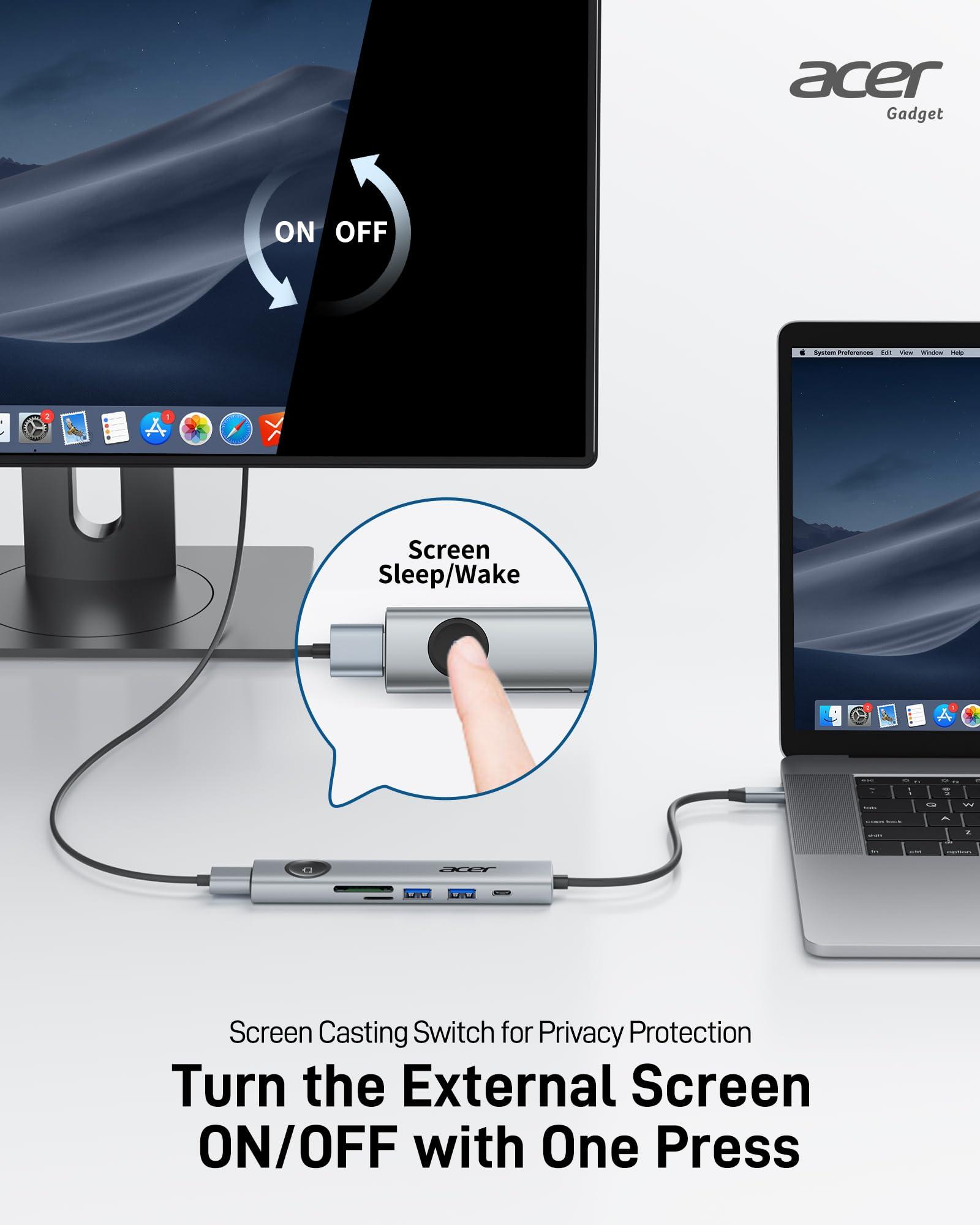 Acer USB C to HDMI Multiport Adapter, 7 in 1 USB-C Hub with HDMI 4K@60Hz, 100W PD, 2 USB-A 3.1 and 1 USB C 3.1 with 5Gbps, SD Card Reader, Type C Dongle for MacBook Pro/air, iPad, iPhone 16/15, Grey - Image 6