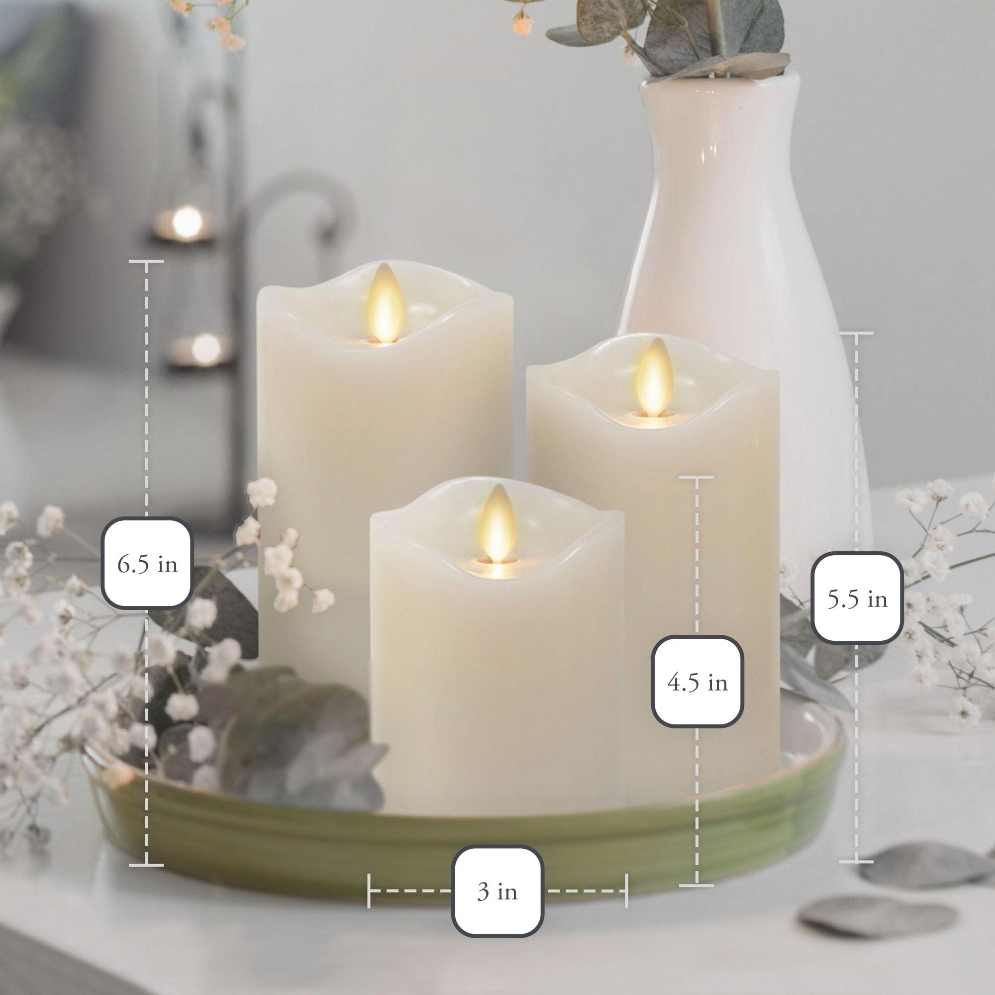 Matchless Candle Co. by Luminara Set of 3 (3" x 4.5",5.5",6.5") Flameless LED Flickering Battery Candle Moving Flame Pillar, Melted Edge, Real Wax Smooth Finish (Unscented) - Image 5