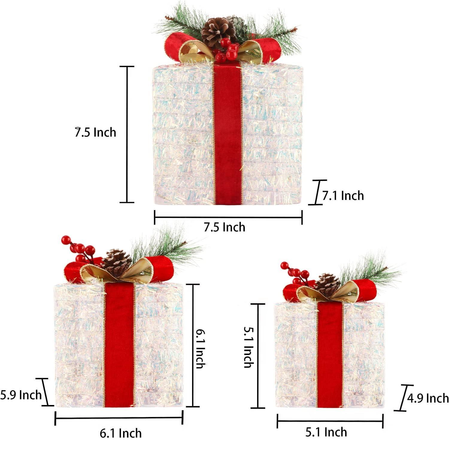 Fulong's Opulent Christmas Lighted Gift Boxes Decor Set of Three Pre-lit LED Presents | Warm White Garden, Porch, Room Decor & Tree Skirt Ornaments | Indoor 60 Lights Set - Image 2