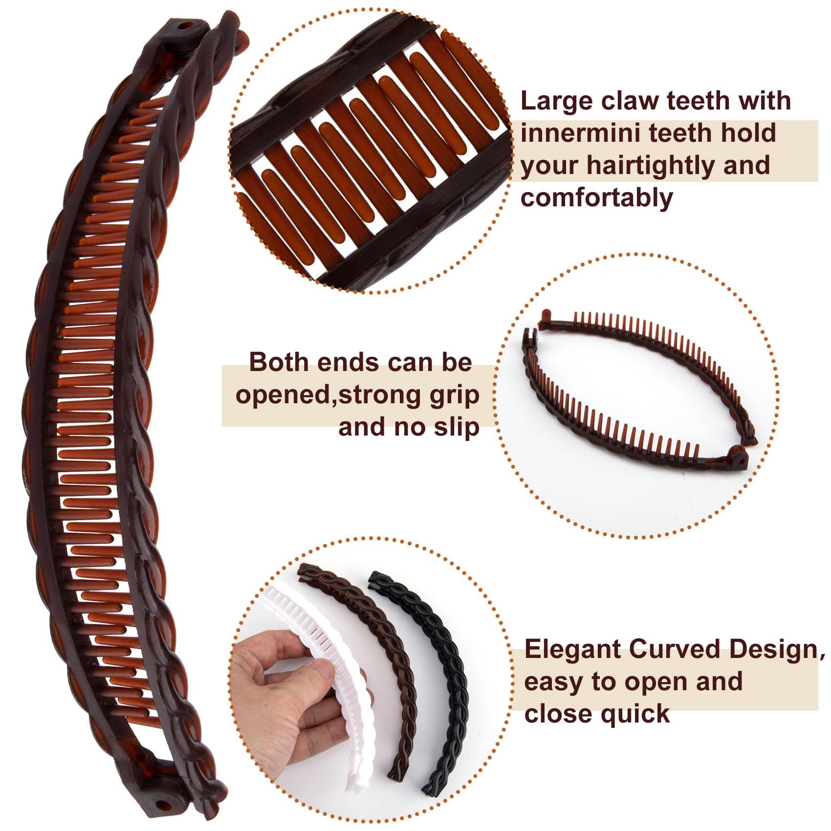 Mxxipp 3pcs Banana Hair Clips for Women, Non-Slip Large Hair Claw Clips, Classic Double Combs Hair Accessories for Thick Thin Fine Straight Curly Long Short Hair- Brown & Black & White - Image 3