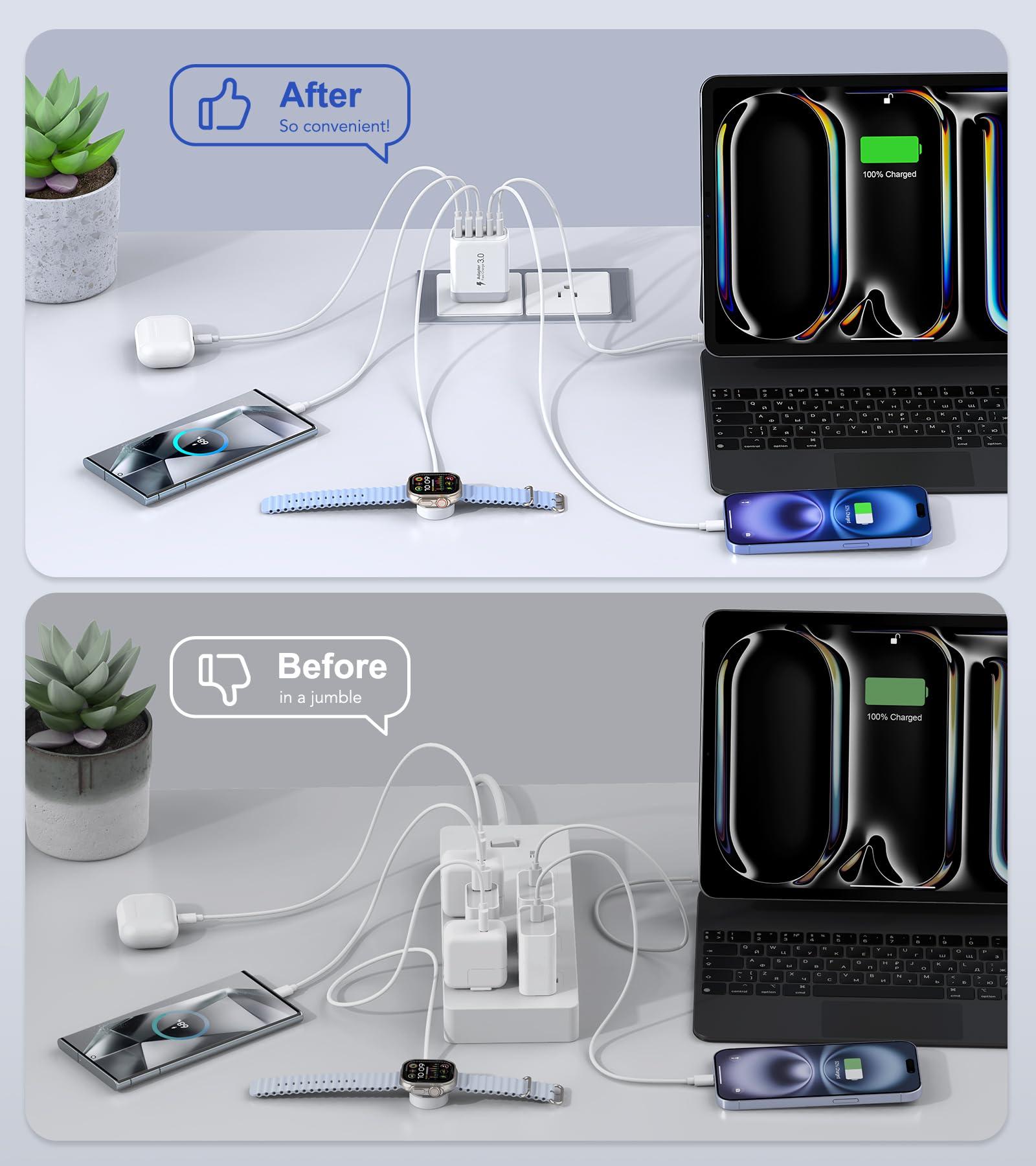 USB C Wall Charger Block, 2Pack 50W 5-Port C Charger Fast Charging Block PD Power Adapter +QC 3.0 Multiport Type C Box Brick Cube USB A Wall Plug for iPhone 16/15/14 Pro Max Plus, iPad,Samsung Galaxy - Image 7