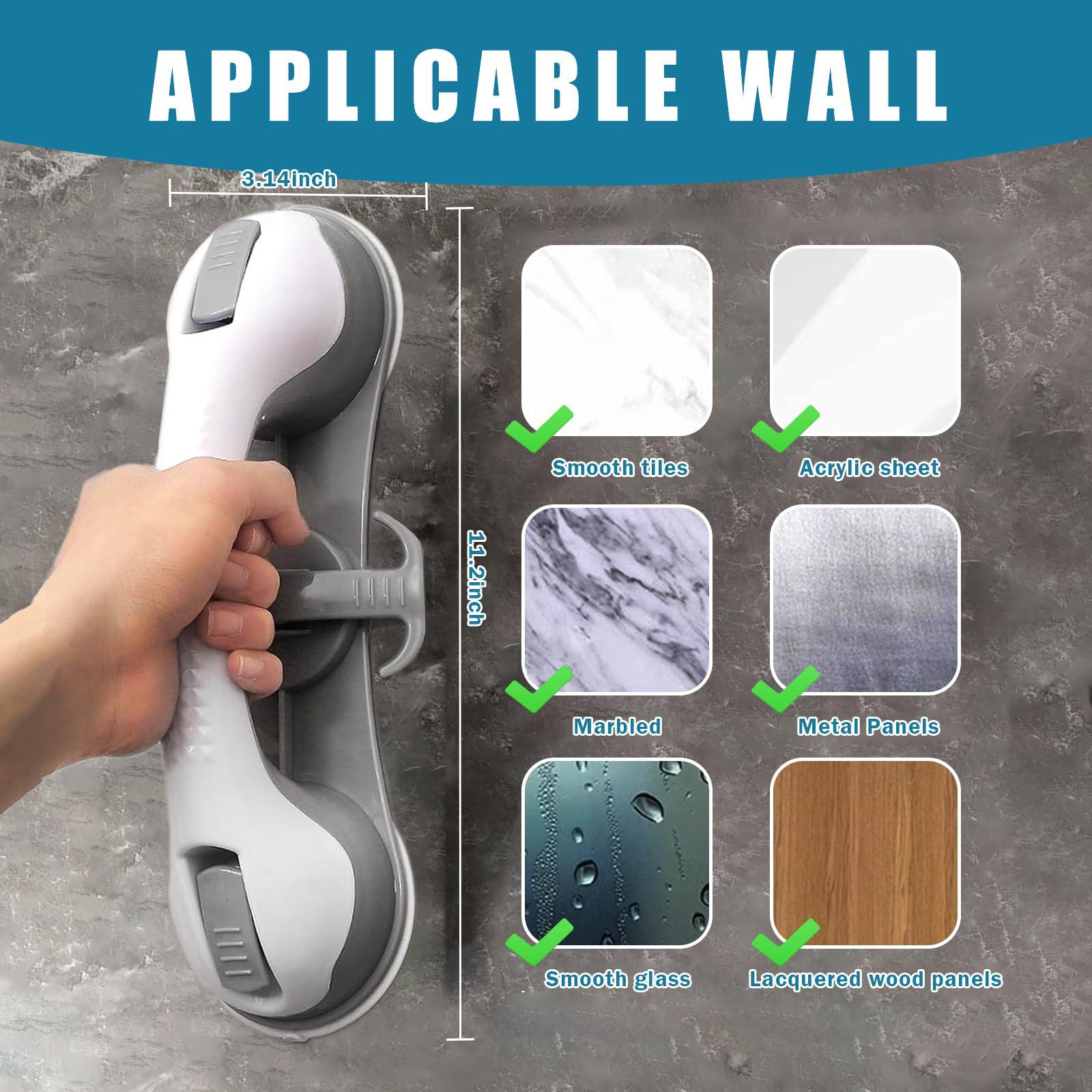 Gisaryc Grab Bars for Bathtubs and Showers, 2 Pack Upgraded Version 3 Strong Suction Cups Shower Bar, Shower Handle Grab Bars for Seniors, Safety Bars for Shower Chair, Bathroom Assist Handle (Grey) - Image 5