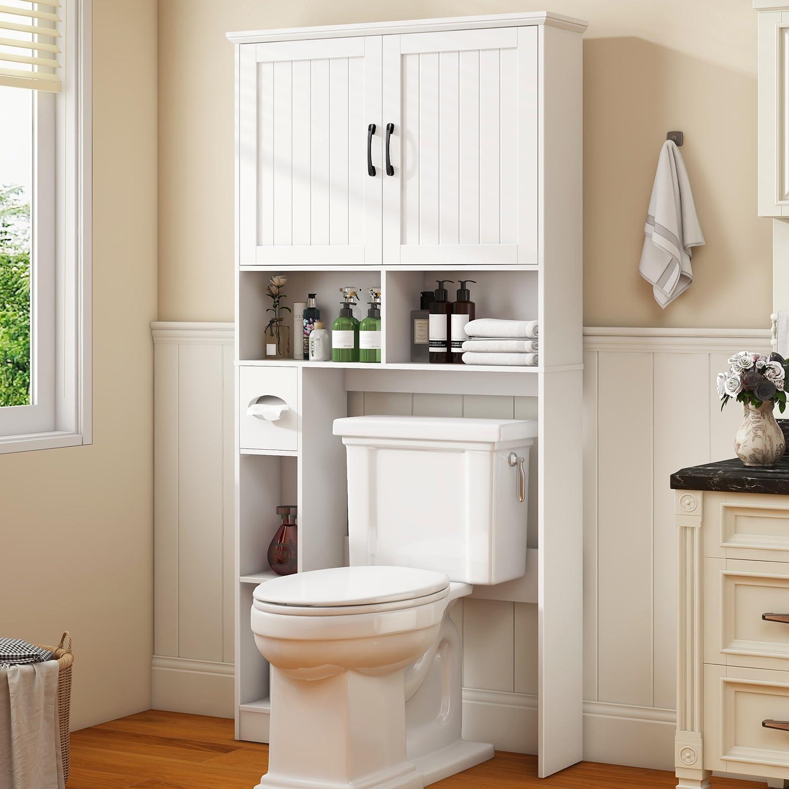 Over The Toilet Storage Cabinet, Farmhouse Storage Cabinet Over Toilet with Barn Door& Toilet Paper Holder Stand，Home Space-Saving Toilet Rack, for Bathroom, Restroom, Laundry. - Image 8