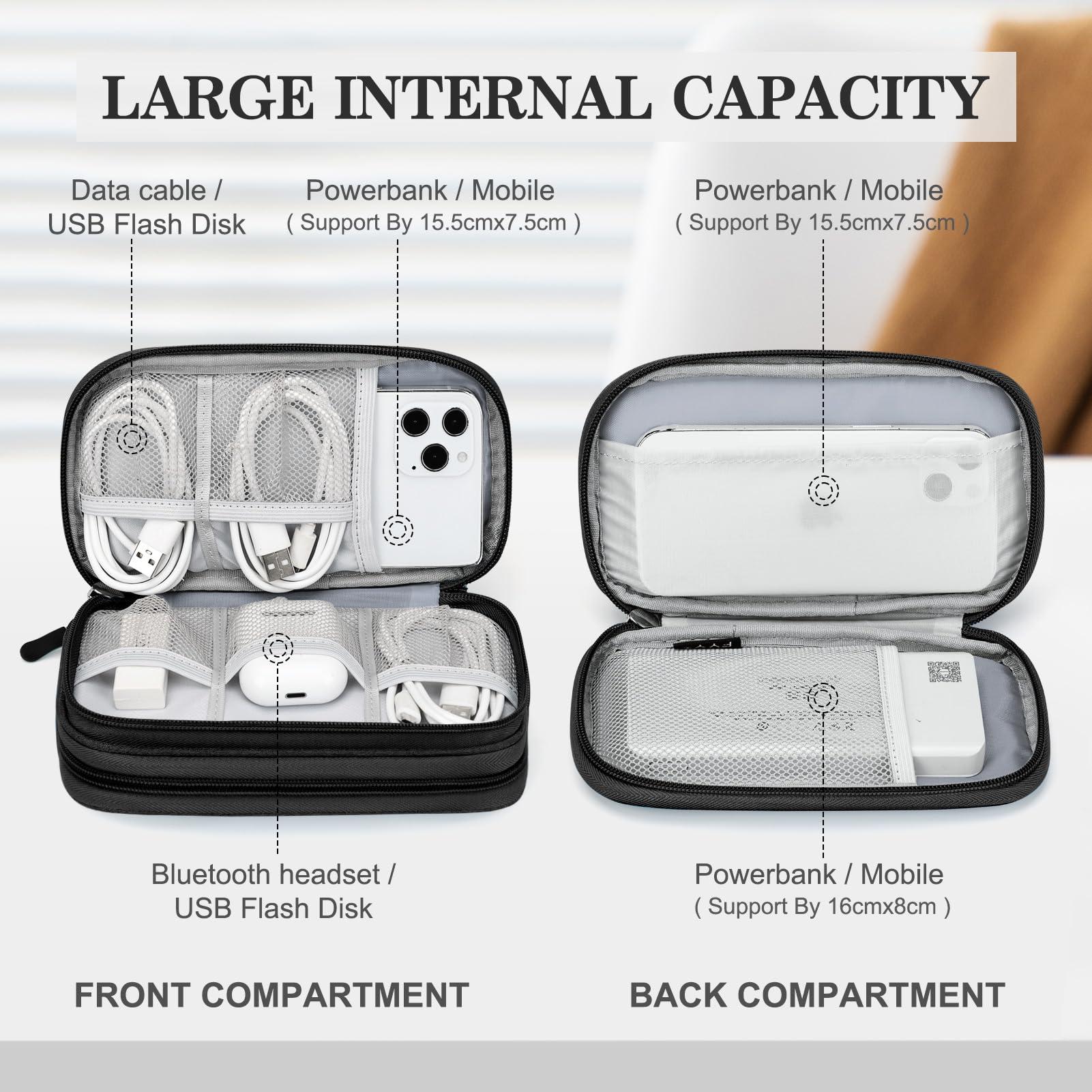 FYY Travel Cable Organizer Pouch Electronic Accessories Carry Case Portable Waterproof Double Layers All-in-One Storage Bag for Cord, Charger, Phone, Earphone Black - Image 3