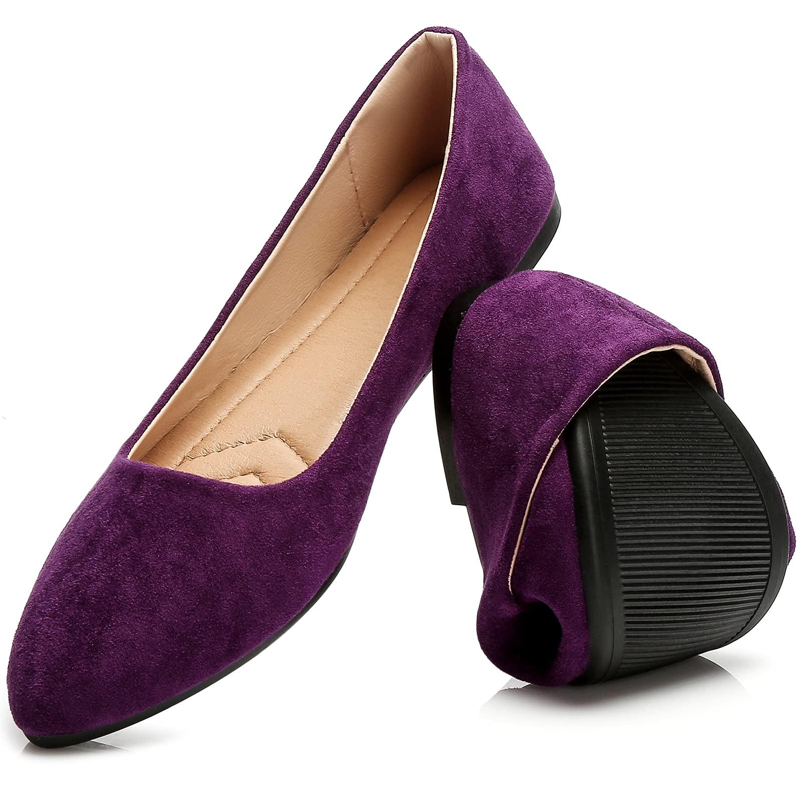 HEAWISH Women’s Black Flats Shoes Comfortable Suede Pointed Toe Slip On Casual Ballet Flats Dress Shoes Nude Flats - Image 1