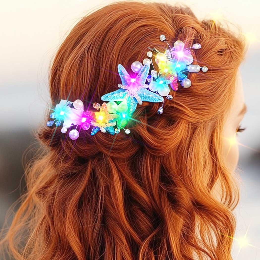 JAKAWIN Light Up Mermaid Costume Headpiece Starfish Ocean Hair Accessories for Women - Image 1