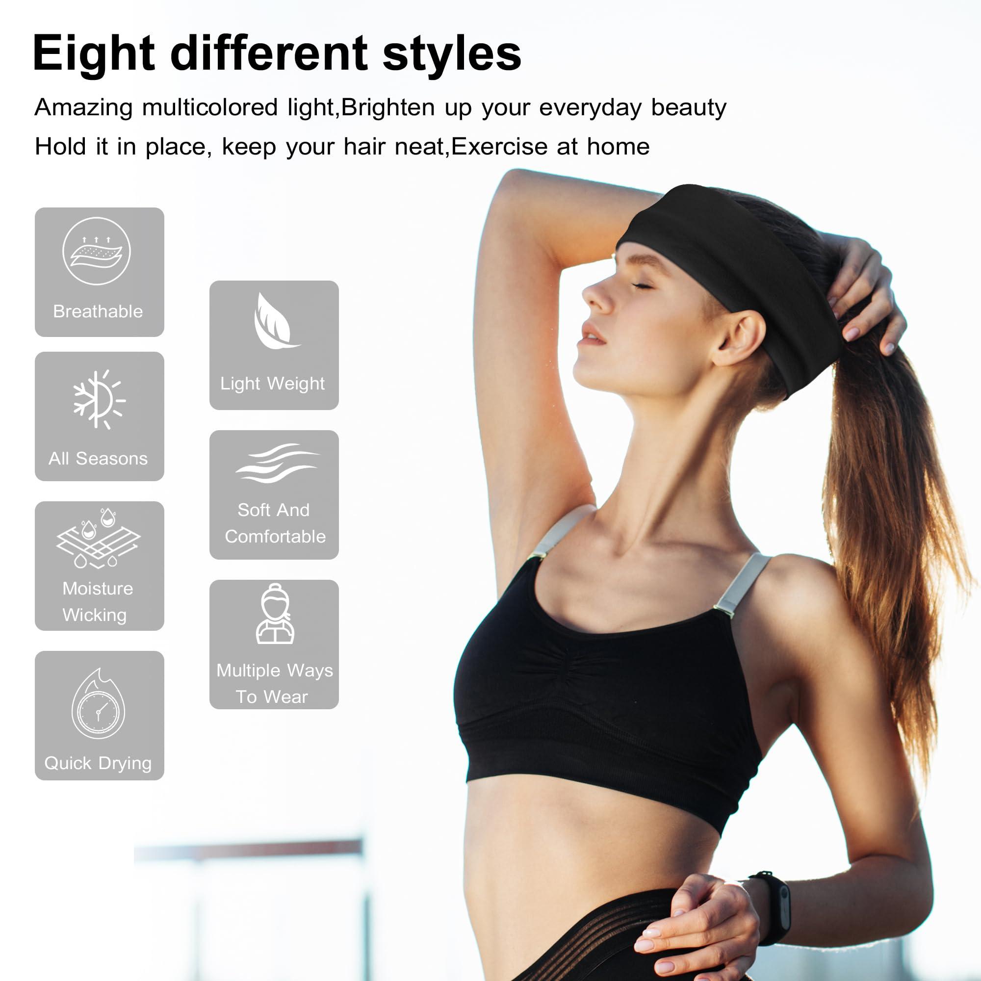 8 Pack Headbands for Women Non Slip - Stylish Sports Hair Bands for Women's Hair - Soft Cotton Cloth Stretchy Headbands for Women for Yoga, Outdoor Exercise Running - Image 2