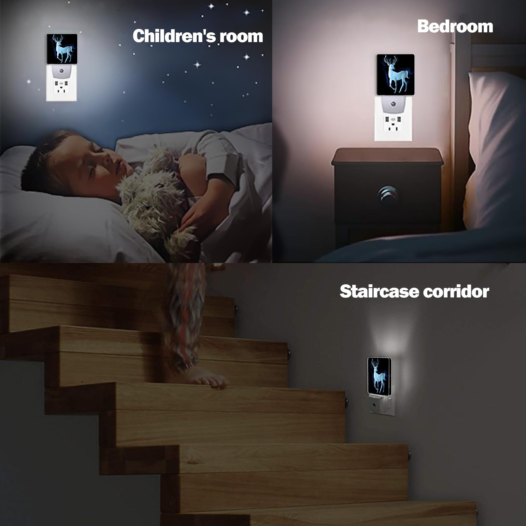 Jopowide Blue Deer Night Light, Northern Lights Night Lights Plug into Wall Decor for Bedroom, Bathroom, Hallway, Kitchen, Dusk to Dawn Sensor Nightlights for Women Men Room Gifts - Image 7