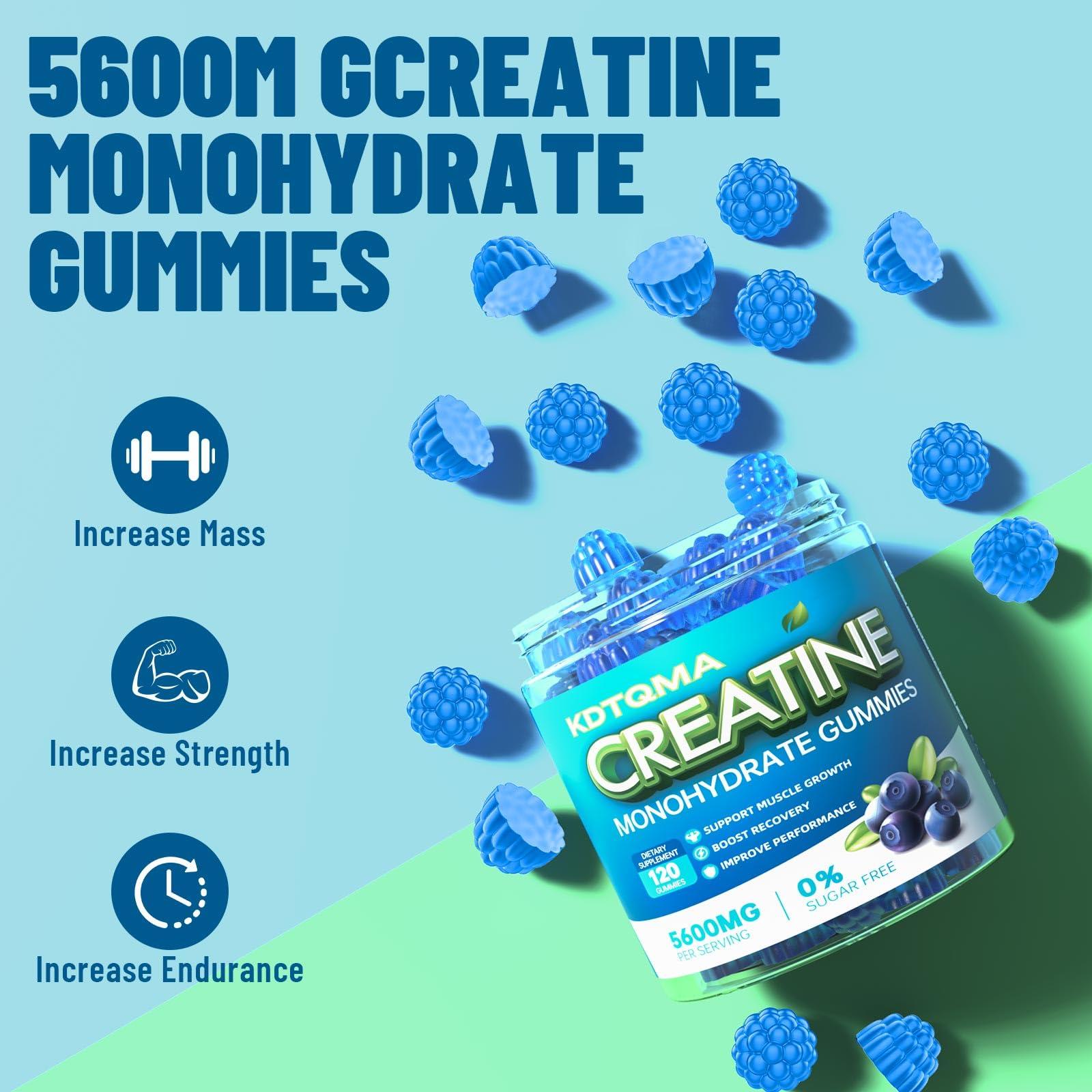 Creatine Monohydrate Gummies for Men & Women 120 CT - 5600mg of Creatine Monohydrate per Serving, Chewable Creatine Monohydrate for Muscle Support & Energy Boost, Sugar Free, Vegan (Blueberry Flavor) - Image 6