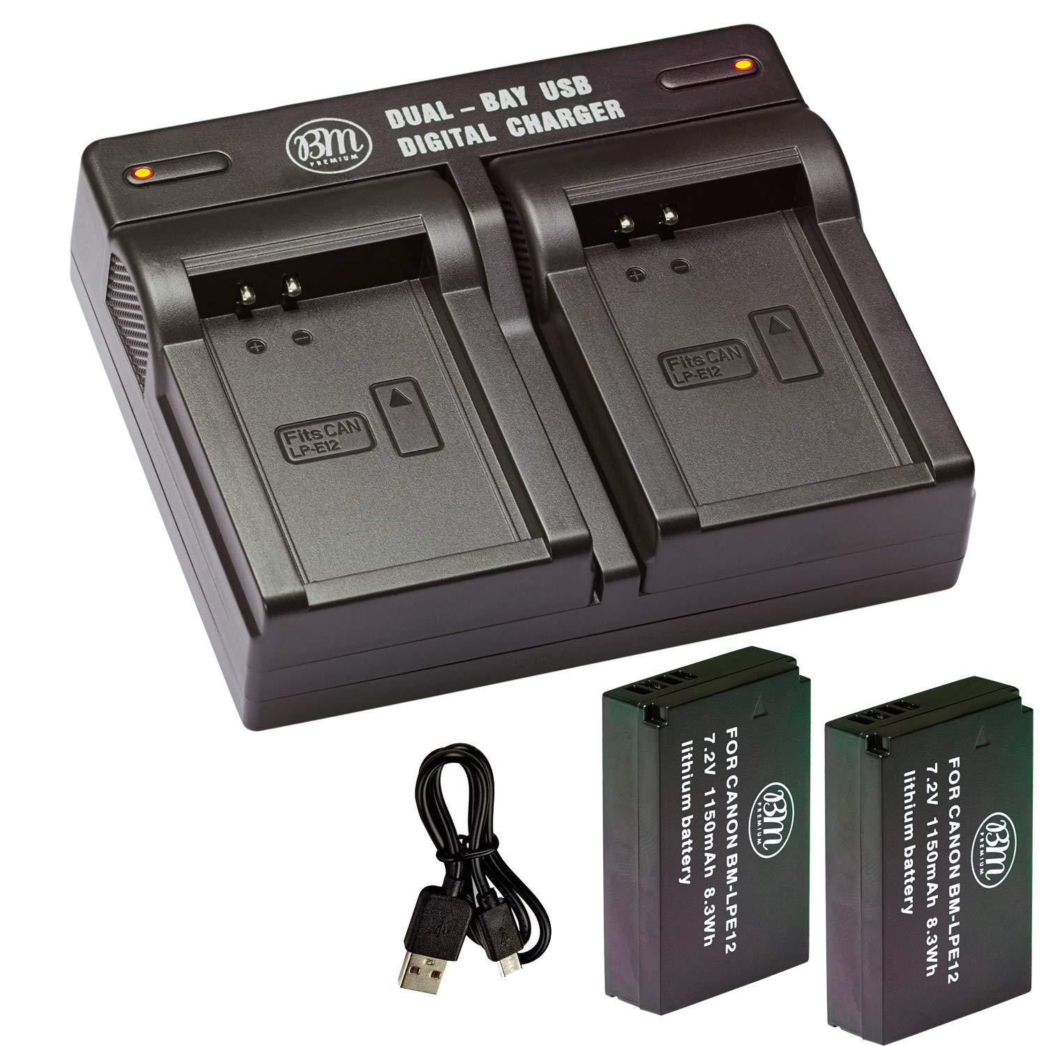 BM Premium 2-Pack of LP-E12 Batteries and USB Dual Battery Charger for Canon EOS-M, EOS M2, EOS M10, EOS M50, EOS M50 Mark II, EOS M100, EOS M200, SX70 HS, Rebel SL1 Digital Cameras - Image 2