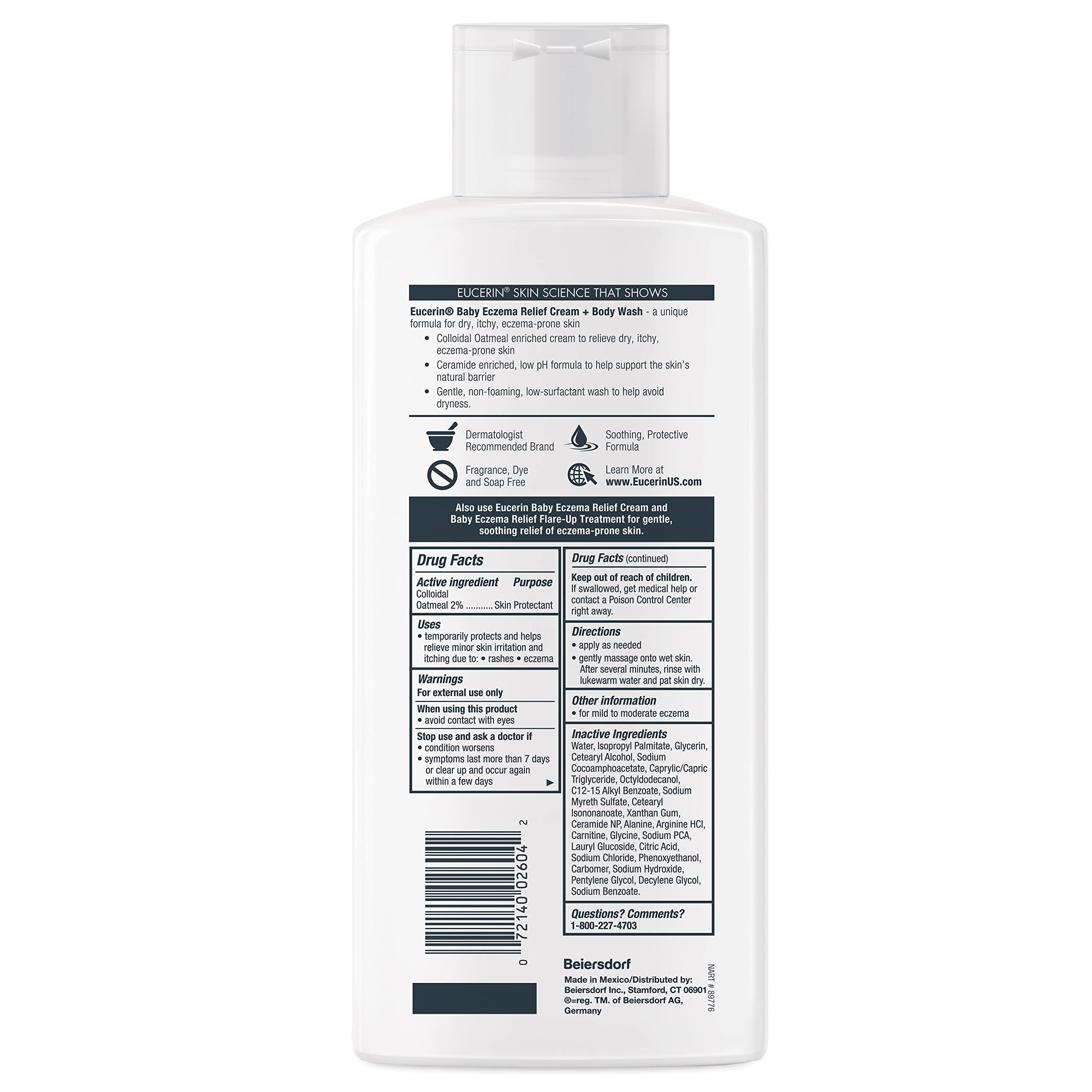 Eucerin Baby Eczema Relief Cream and Body Wash (13.5 Fl Oz) + Baby Eczema Cream (8 Oz), Fragrance Free Skin Care Set with Colloidal Oatmeal (Skin Protectant) - Image 4