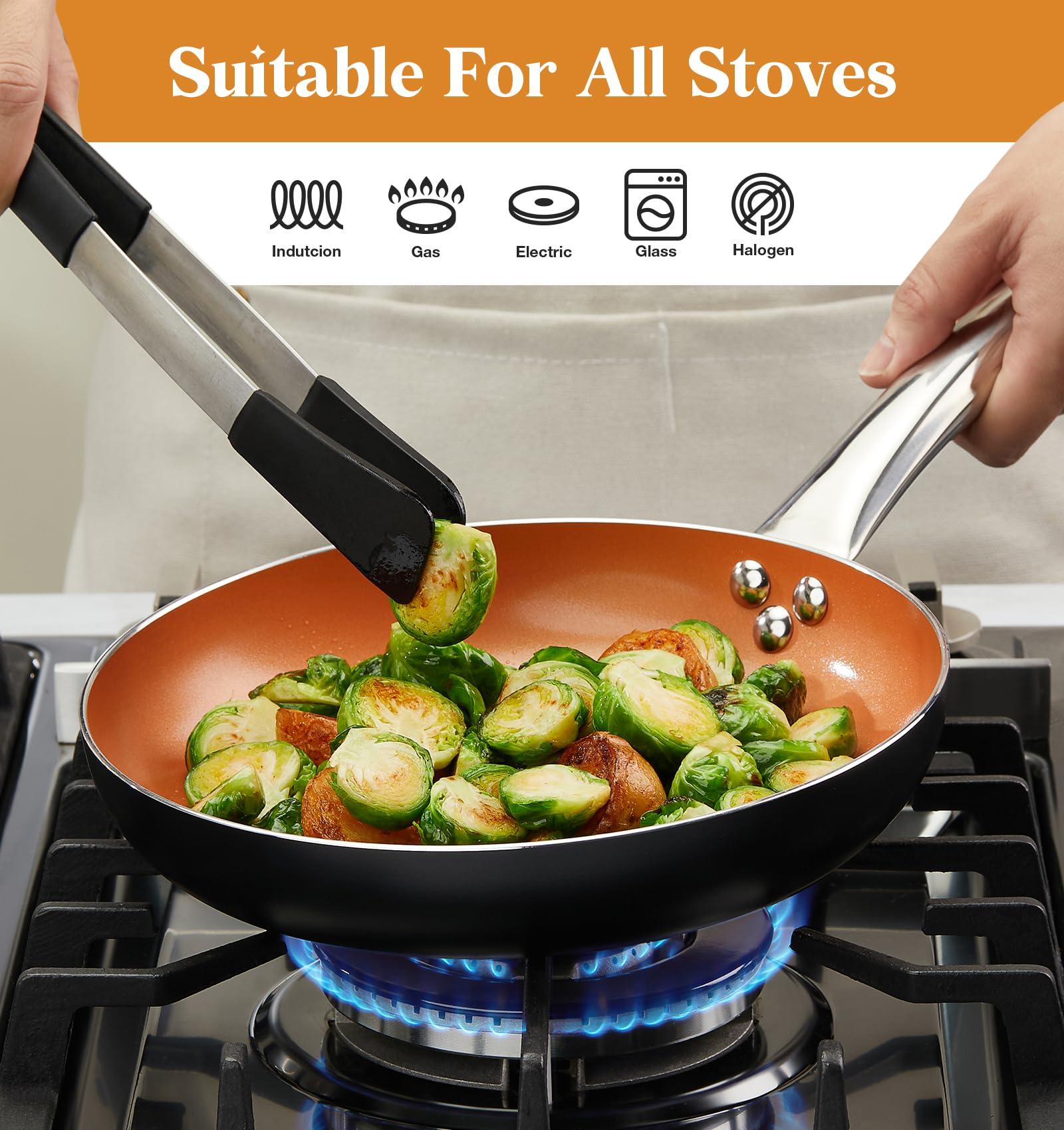 KOCH SYSTEME CS 10in Copper Nonstick Frying Pans with Lids and Titanium Ceramic Interior,100% PFOA-Free Saute Pan/Skillet for All Stove Tops,Stainless Handle,Omelet Pan Cookware - Image 5