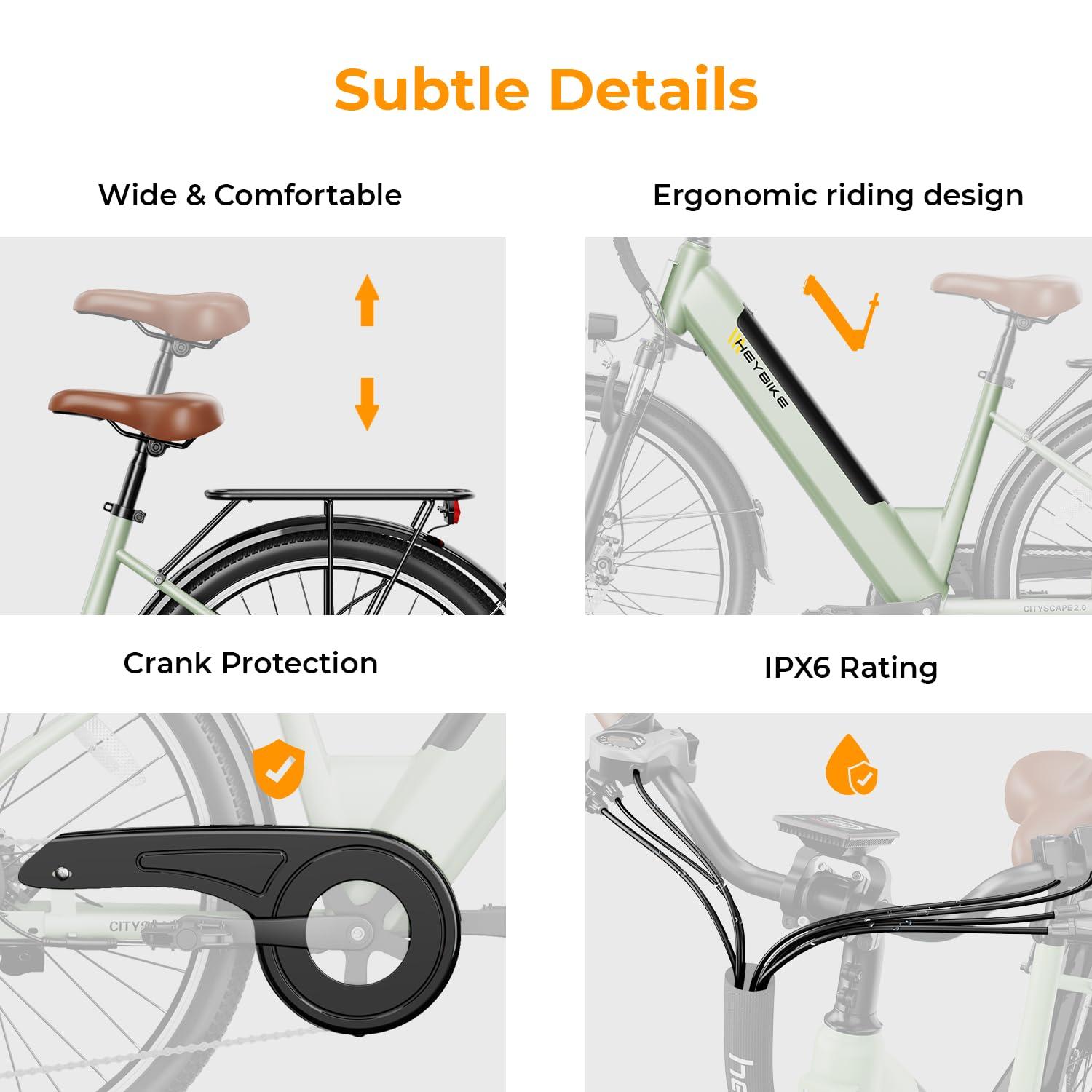 Heybike Cityscape 2.0 Electric Bike for Adults with 1000W Motor Peak,468Wh Removable Battery and up to 50Miles 24MPH,UL Certified 26" Electric Commuter Bike with 7-Speed and Front Suspension. - Image 6