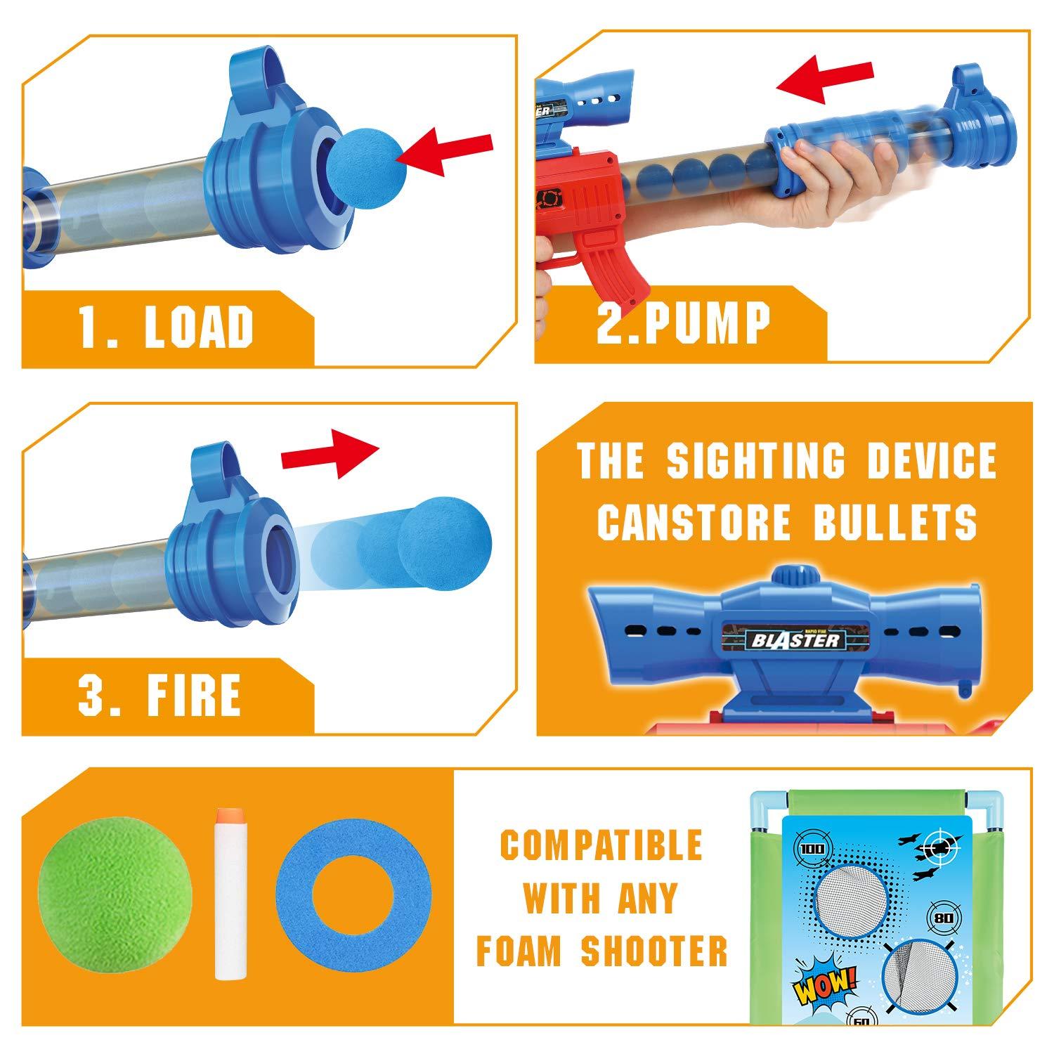 SpringFlower Shooting Game Toy for 5 6 7 8 9 10+ Years Olds Boys,2pk Foam Ball Popper Air Toy Guns with Standing Shooting Target,24 Foam Balls, for Kids - Image 3