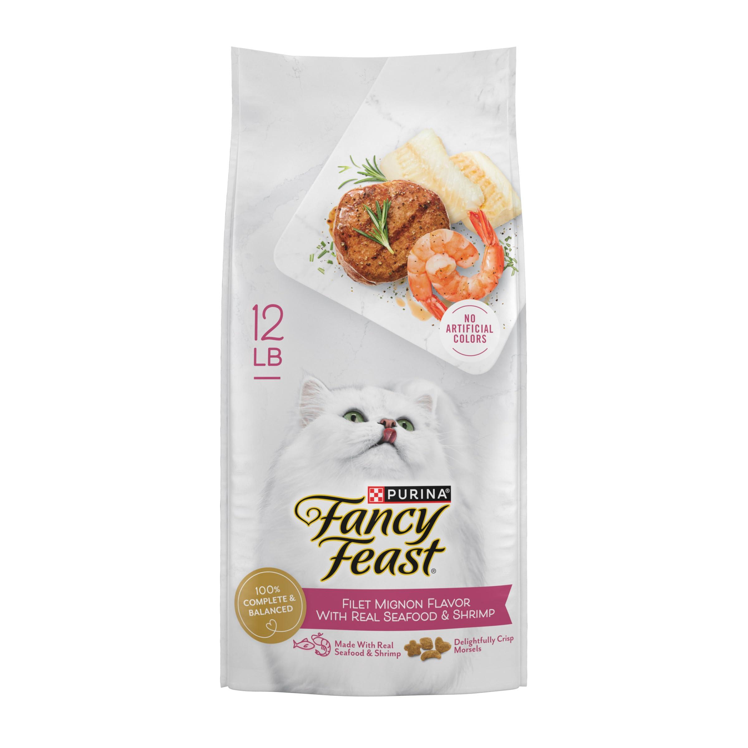 Purina Fancy Feast Dry Cat Food Filet Mignon Flavor with Seafood and Shrimp - 12 lb. Bag