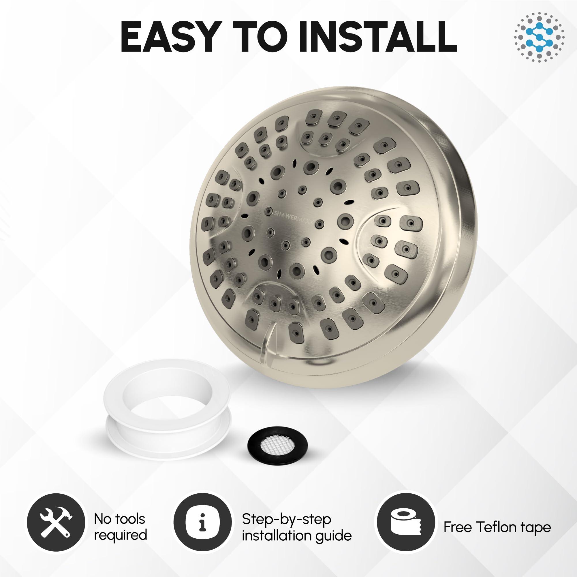 ShowerMaxx Luxury Spa Series , 6 Spray Setting, 4.5 Inch Adjustable High Pressure Shower Head Fixture for Hard Water, 360-Degree Tilt Massage Shower System - Brushed Nickel - Image 7