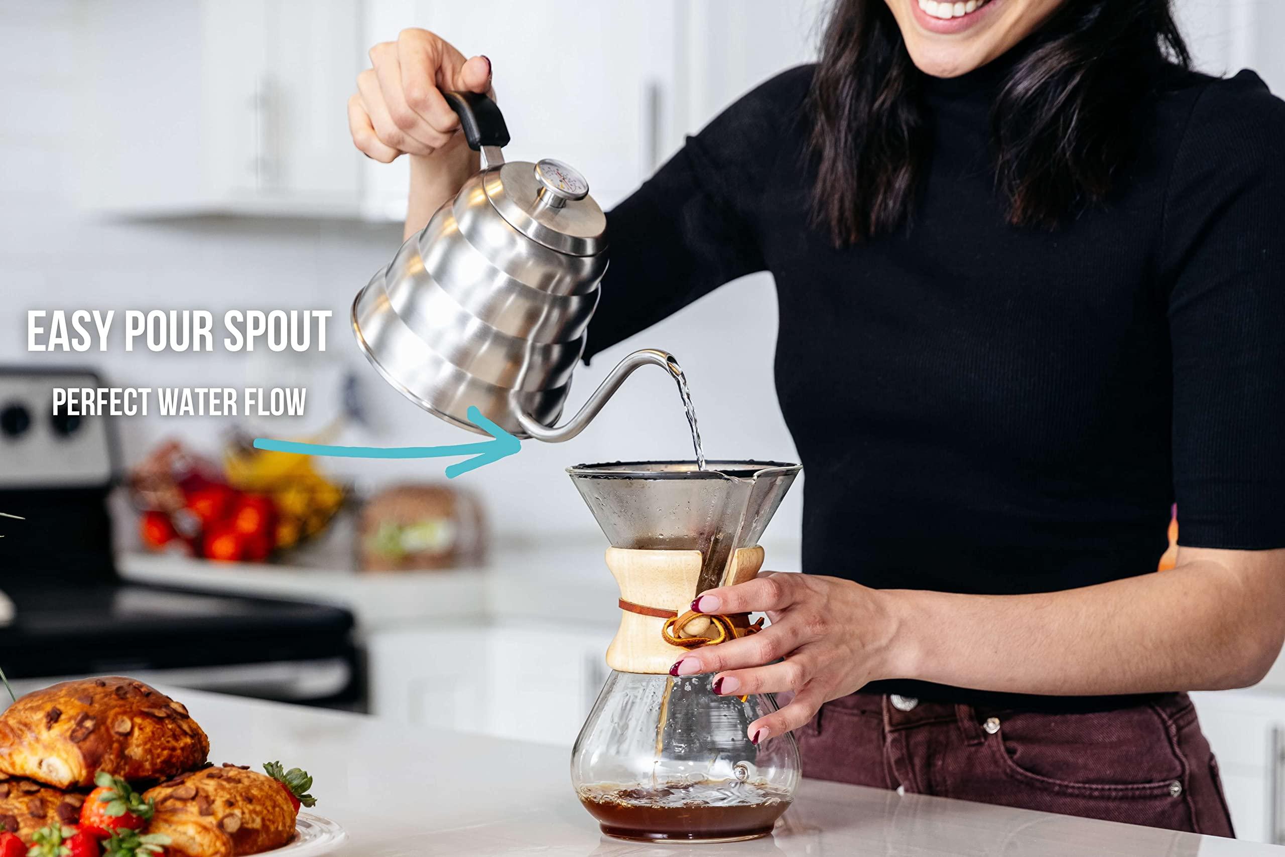 Barista Warrior Gooseneck Kettle for Pour Over Coffee and Tea with Thermometer for Exact Temperature, Precision Pour Drip Spout, Stainless Steel, Compatible with all Stove Tops (1.2 Liter, 40 fl oz) - Image 3