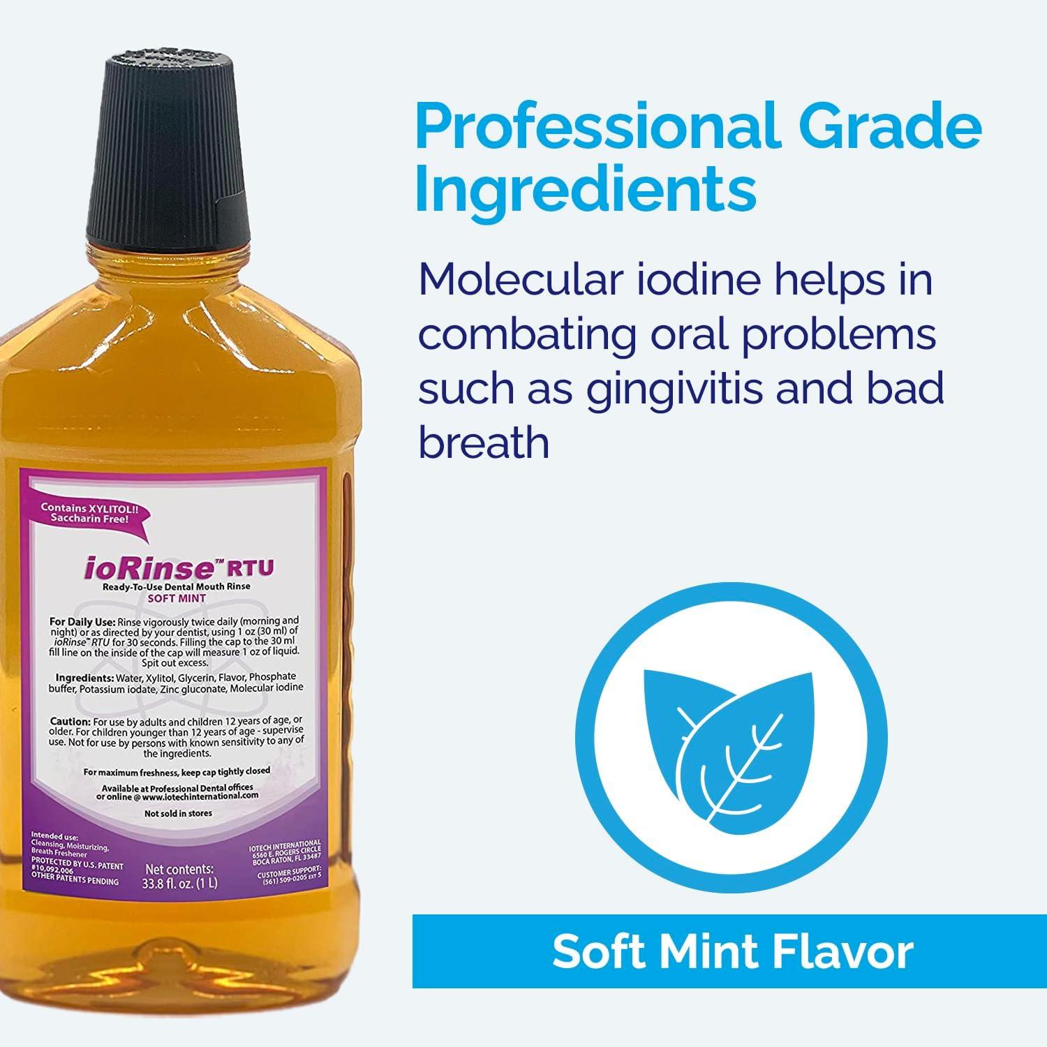 ioRinse Ready-to-Use (RTU) Mouthwash for Fresher Breath, Halitosis Relief, Alcohol-Free, Fluoride-Free and a Professional Clean, Original ioRinse RTU Mouth Wash, Zero Alcohol - Soft Mint Flavor, 1L - Image 6