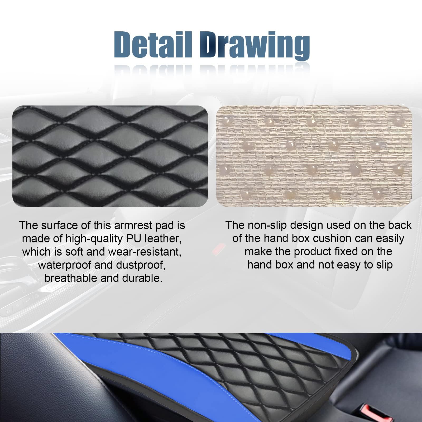 Car Center Console Cover, Universal Leather Waterproof Armrest Seat Box Cover Protector, Comfortable Car Decor Accessories Fit for Most Cars, Vehicles, SUVs -Blue - Image 3