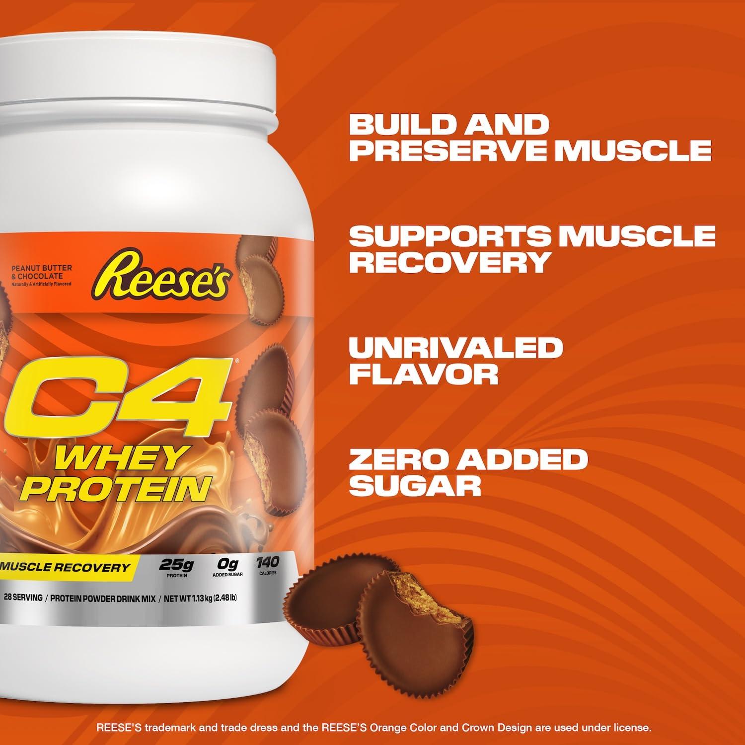 Cellucor C4 Whey Protein Powder, Reese's Peanut Butter & Chocolate - 25g Protein, 0g Added Sugar, 140 Calories Per Serving, Supports Muscle Recovery, 28 Servings, Premium Whey for Post-Workout - Image 3