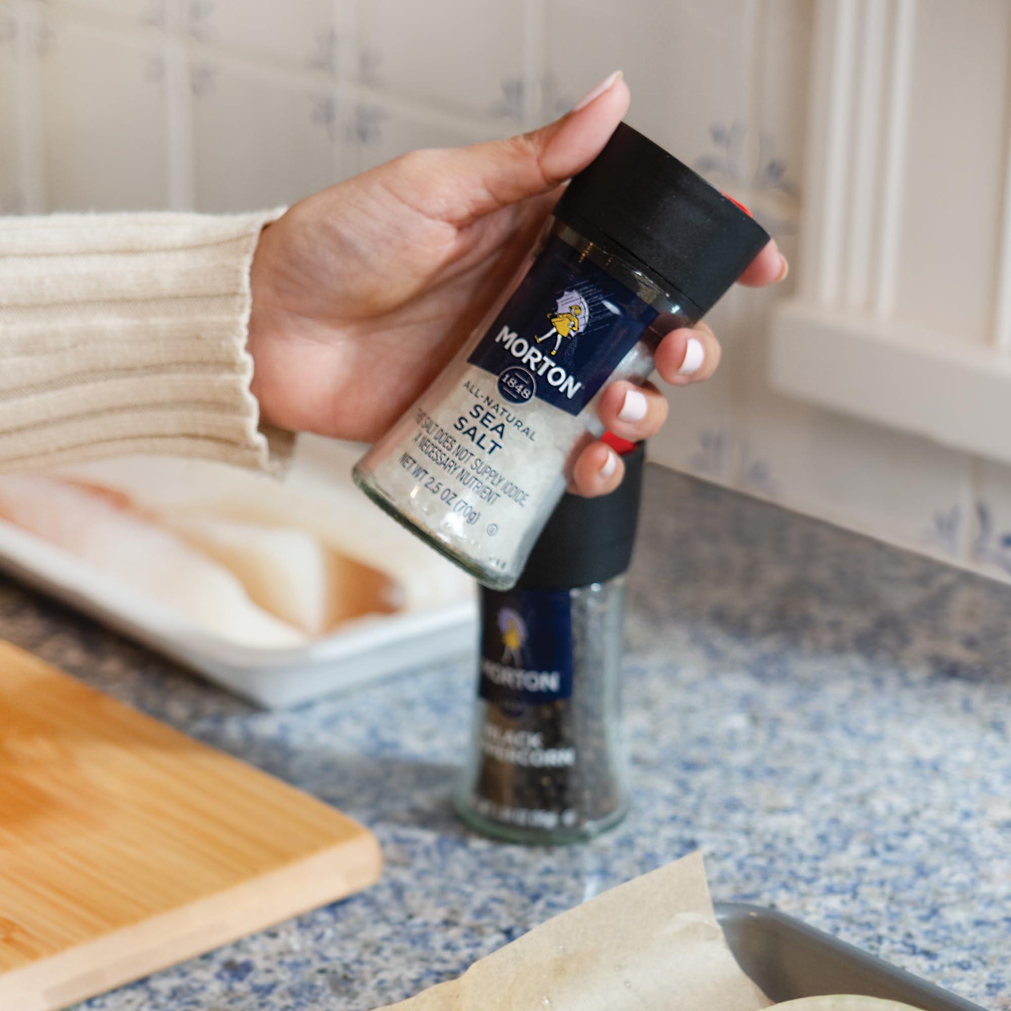 Morton Grinder Set - Sea Salt (2.5 oz) & Black Peppercorn (1.25 oz), 2-Pack, Adjustable & Refillable, Perfect for Cooking, Seasoning, and Finishing - Image 6