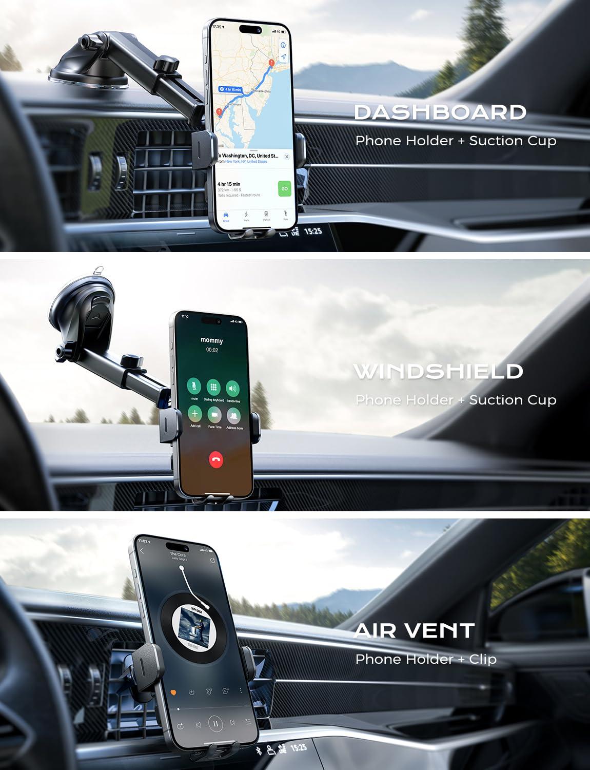 CHGeek Wireless Car Charger, 15W Fast Charging Auto Clamping Car Charger Phone Mount Phone Holder fit for iPhone 16 15 14 13 12 Pro Max 11 XR XS, Samsung Galaxy S24 Ultra S23 S22 S21, S20, S10+, Black - Image 2