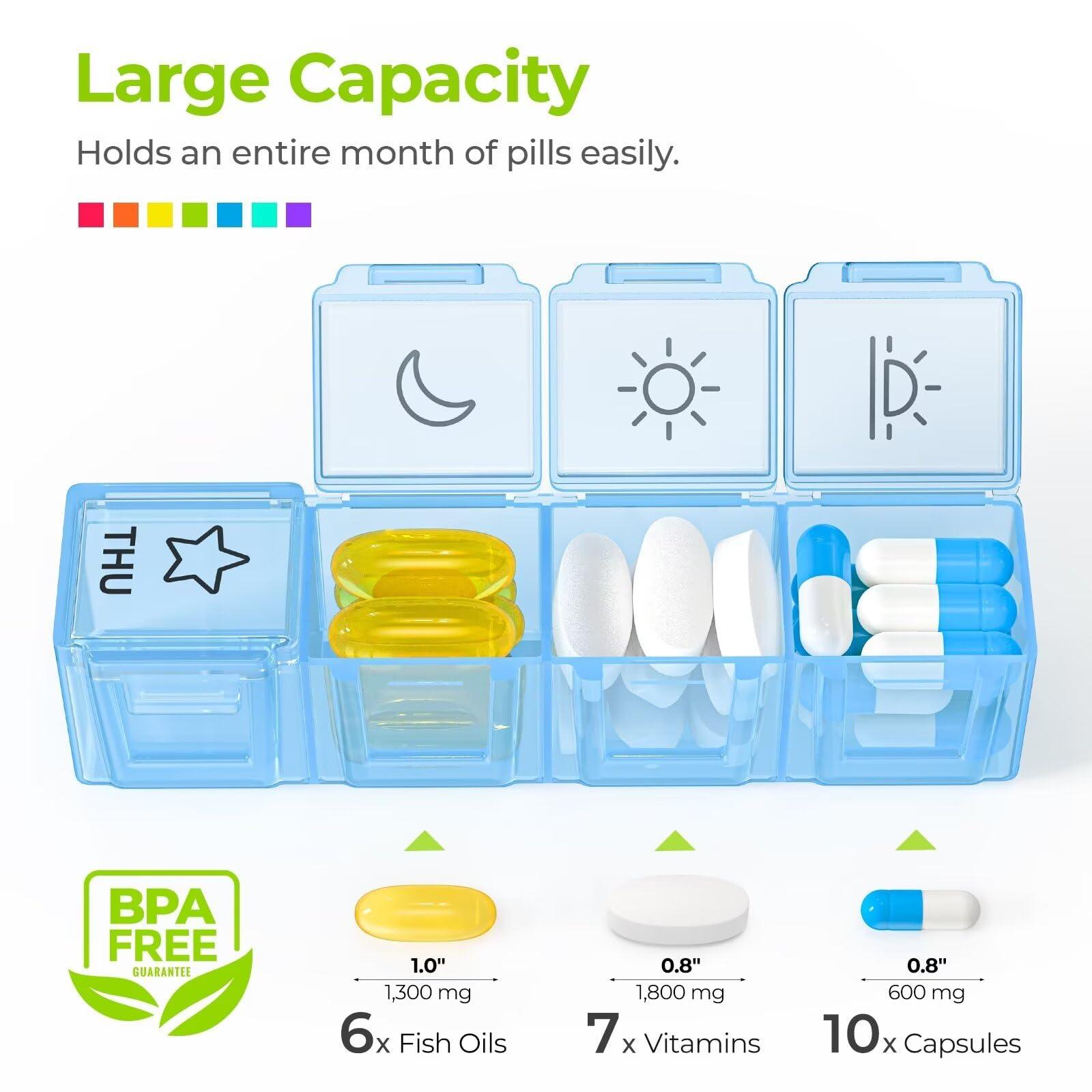 AUVON iMedassist Moisture-Proof Weekly Pill Organizer 4 Times a Day, Large 7 Day Pill Box Portable for Travel with Removable Individual Containers to Hold Vitamins, Supplements and Medication - Image 3