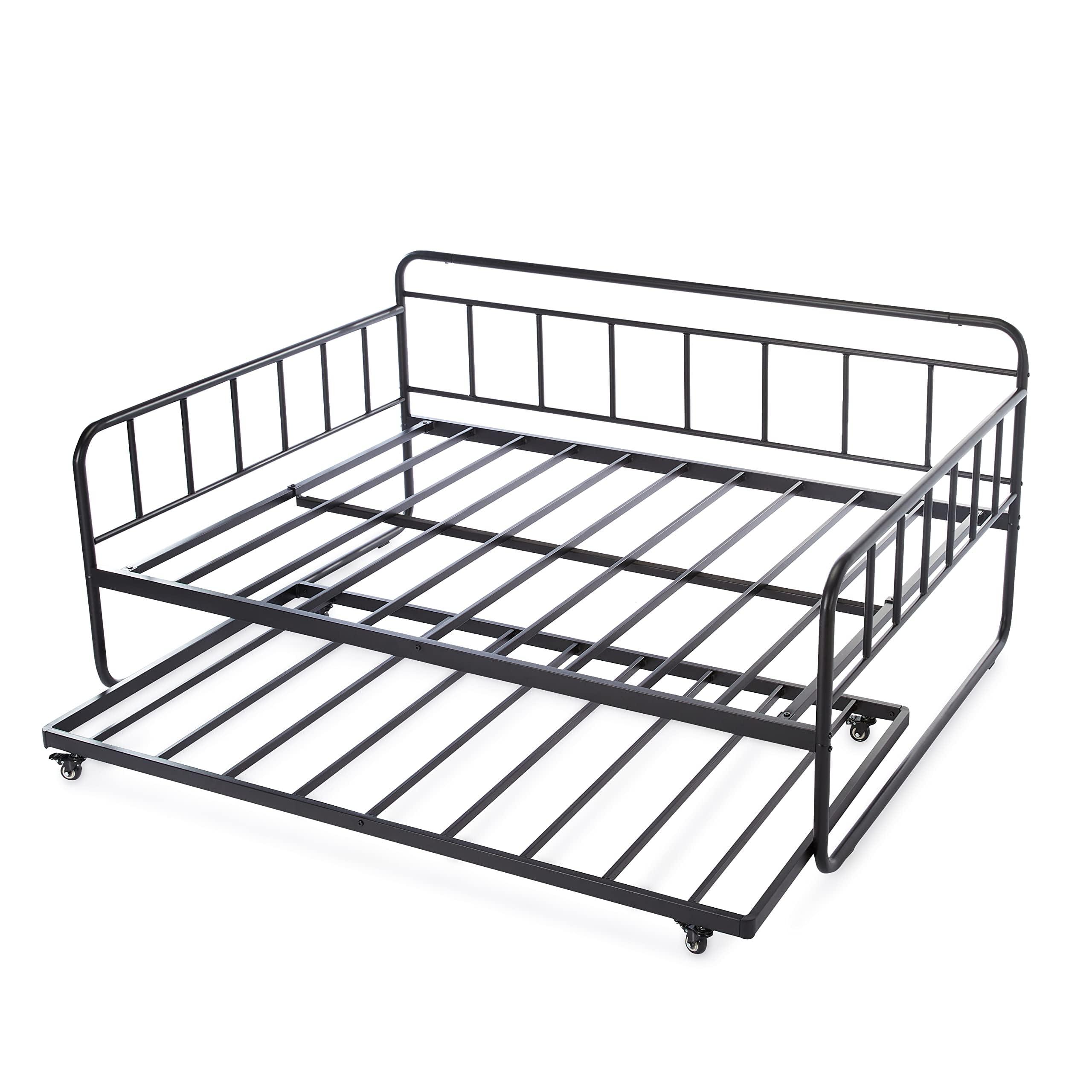 Amazon Basics Full Daybed and Twin Size Trundle Bed Frame Set, Space Saving Steel Slat Support, Black - Image 5