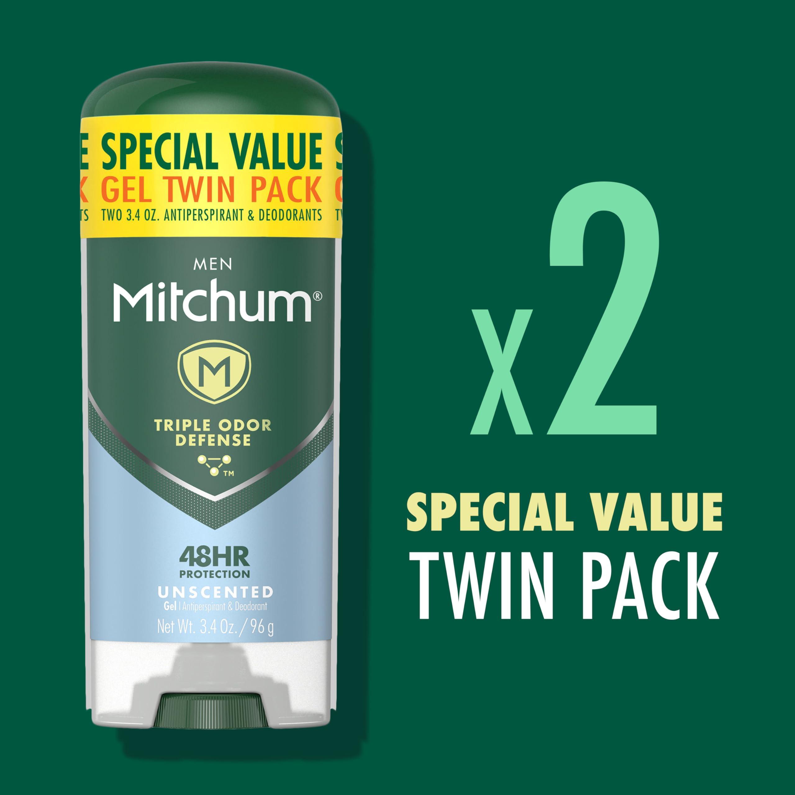 Mitchum Men's Deodorant, Antiperspirant, Triple Odor Defense Gel Stick, 48 Hr Protection, Dermatologist Tested, Alcohol Free, Unscented, 3.4 Oz (Pack of 2) - Image 3
