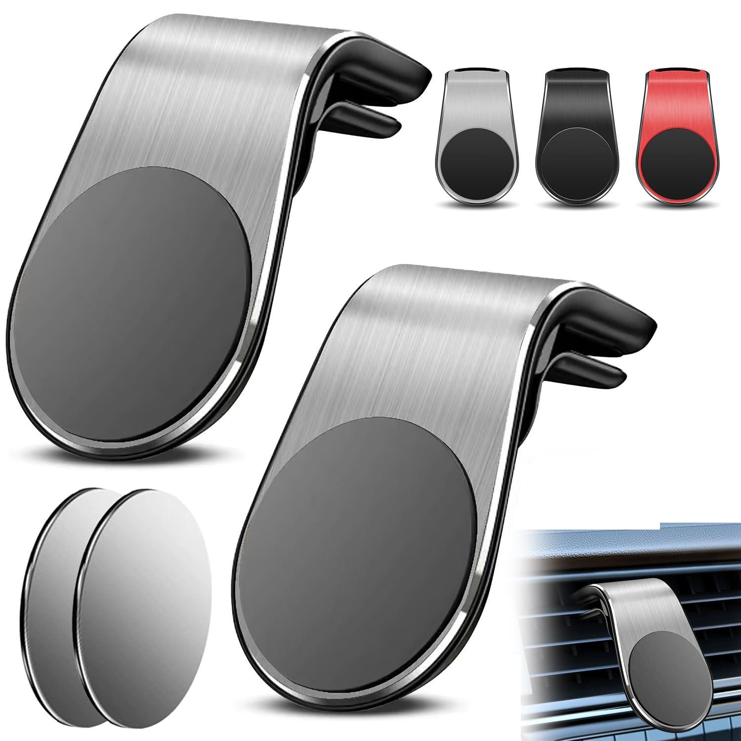 2PCS Mobile Phone Navigation Magnetic Bracket, L Type 360° Rotatable Car Phone Mount, Strong Magnet Mount for Any Smartphone (Silver)
