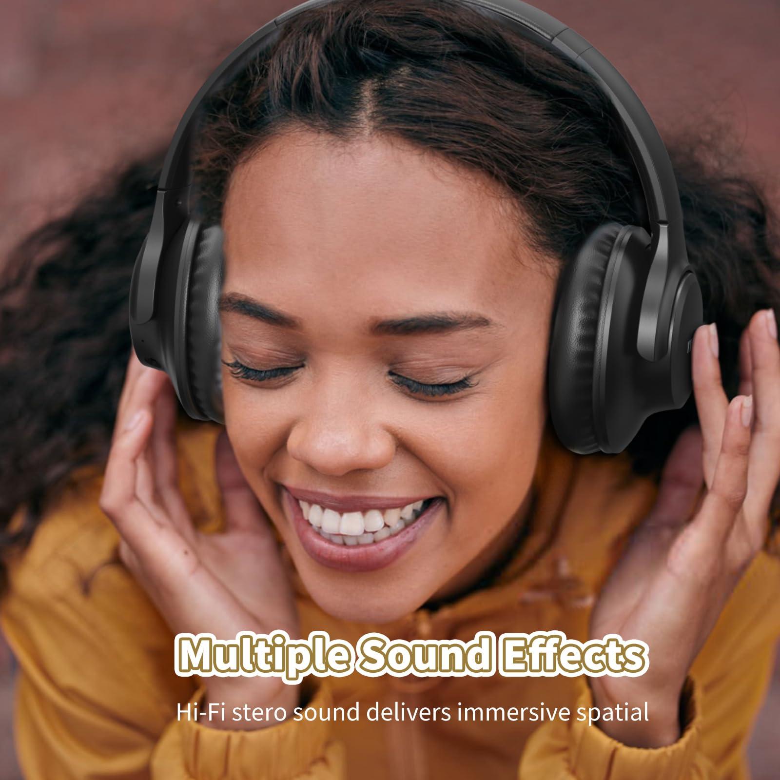 KVIDIO Bluetooth Headphones Over Ear, 65 Hours Playtime Wireless Headphones with Microphone, Foldable Lightweight Headset with Deep Bass, HiFi Stereo Sound for Travel Work Cellphone - Image 5
