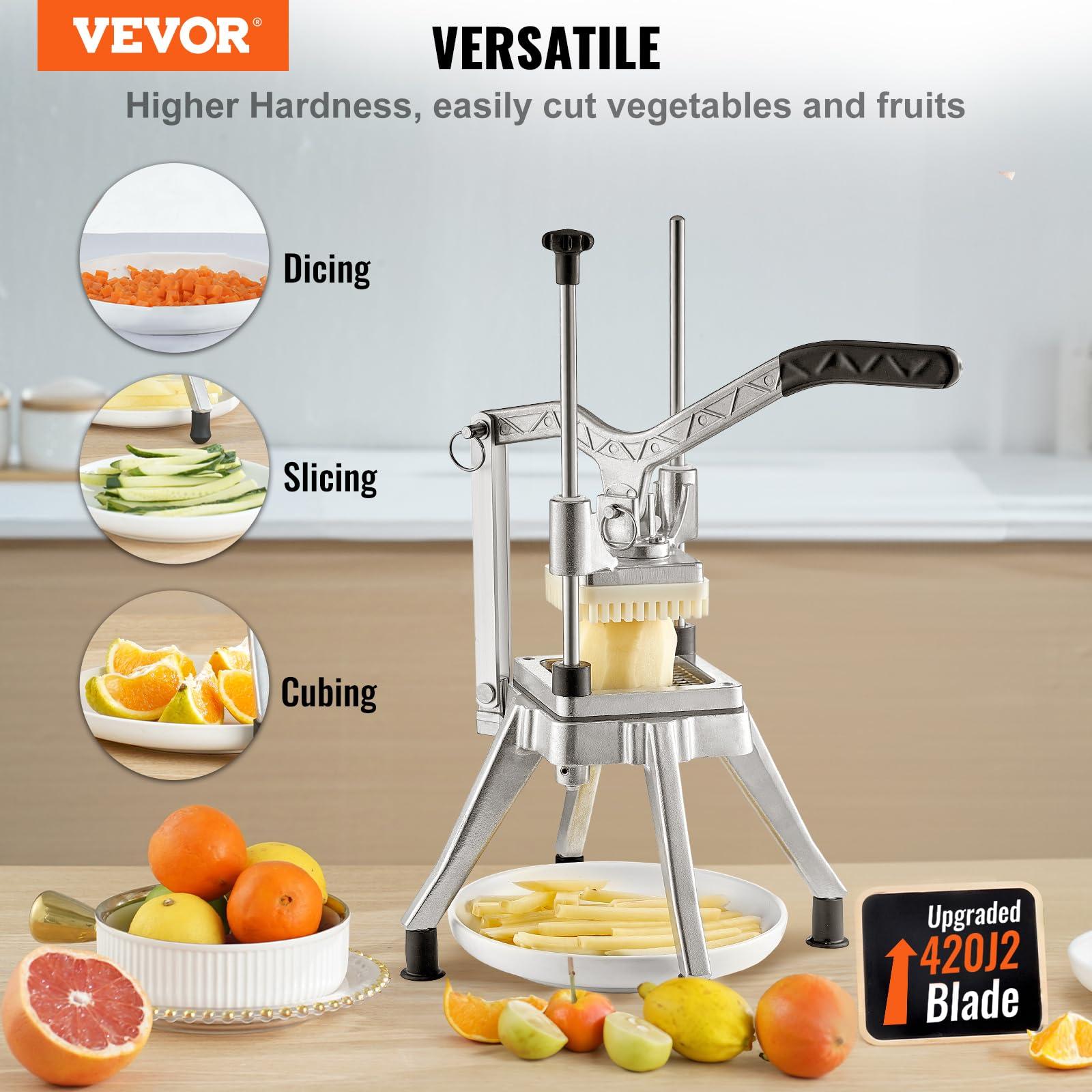 VEVOR Commercial Vegetable Chopper w/ 4 Replacement Blades, Stainless Steel French Fry Cutter Potato Dicer & Fruit Slicer for Restaurants & Home Kitchen - Image 4