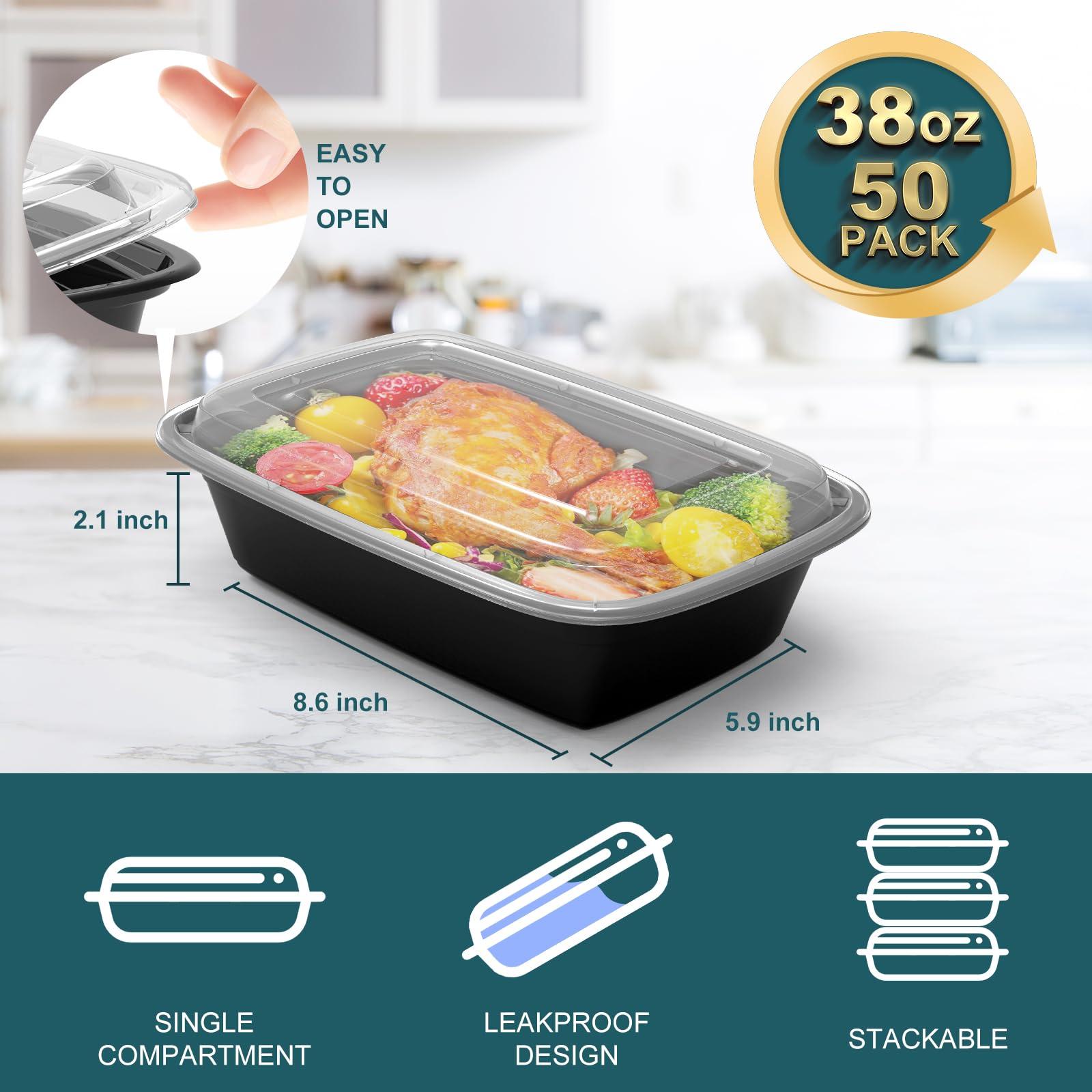 Meal Prep Containers, 50Pack [38OZ] Food Storage Containers With Lids, Reusable Food Prep Containers, To Go Containers, BPA-free, Stackable, Microwave/Dishwasher/Freezer Safe - Image 3