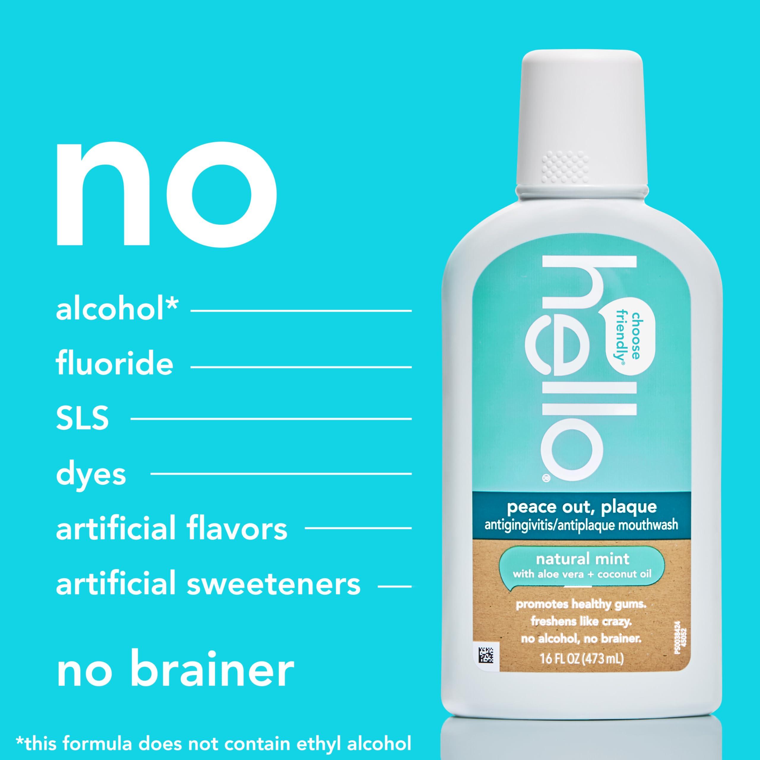 Hello Peace Out Plaque, Antigingivitis Alcohol Free Mouthwash, Natural Mint with Aloe Vera and Coconut Oil, Fluoride Free, Vegan, SLS Free and Gluten Free, 16 Ounce (Pack of 3) - Image 7