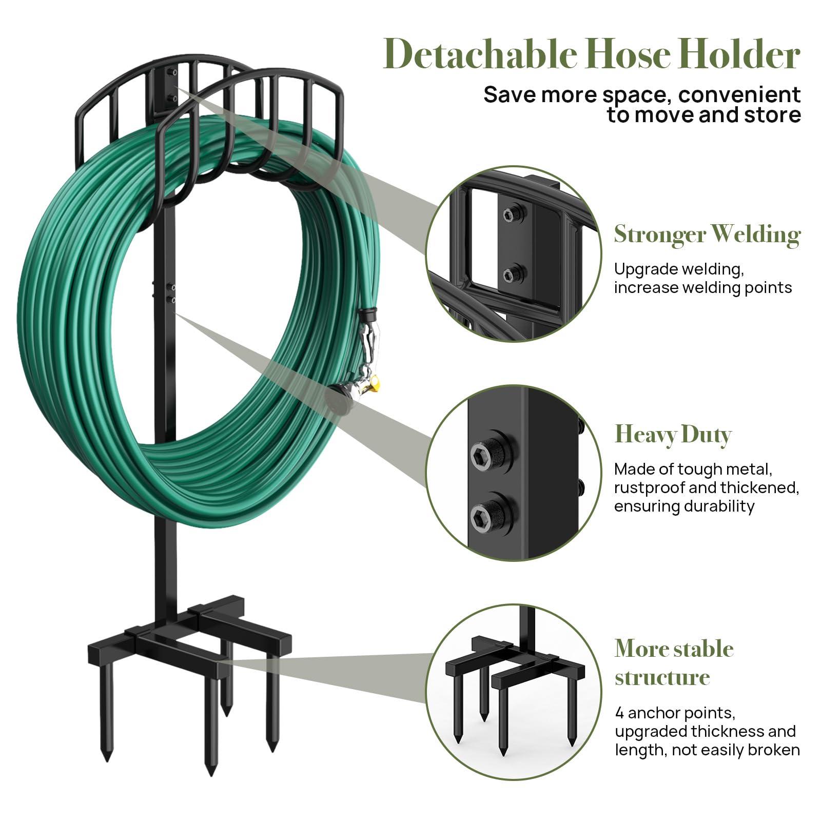 Winpull Garden Hose Holder Detachable Heavy Duty Metal Water Hose Hanger, Freestanding Hose Storage Stand Rack for Outside (Black) - Image 3